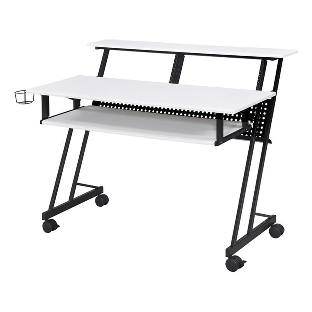 Pemberly Row Modern Wood Recording Studio Desk - White & Black Finish for Home & Professional Music Production