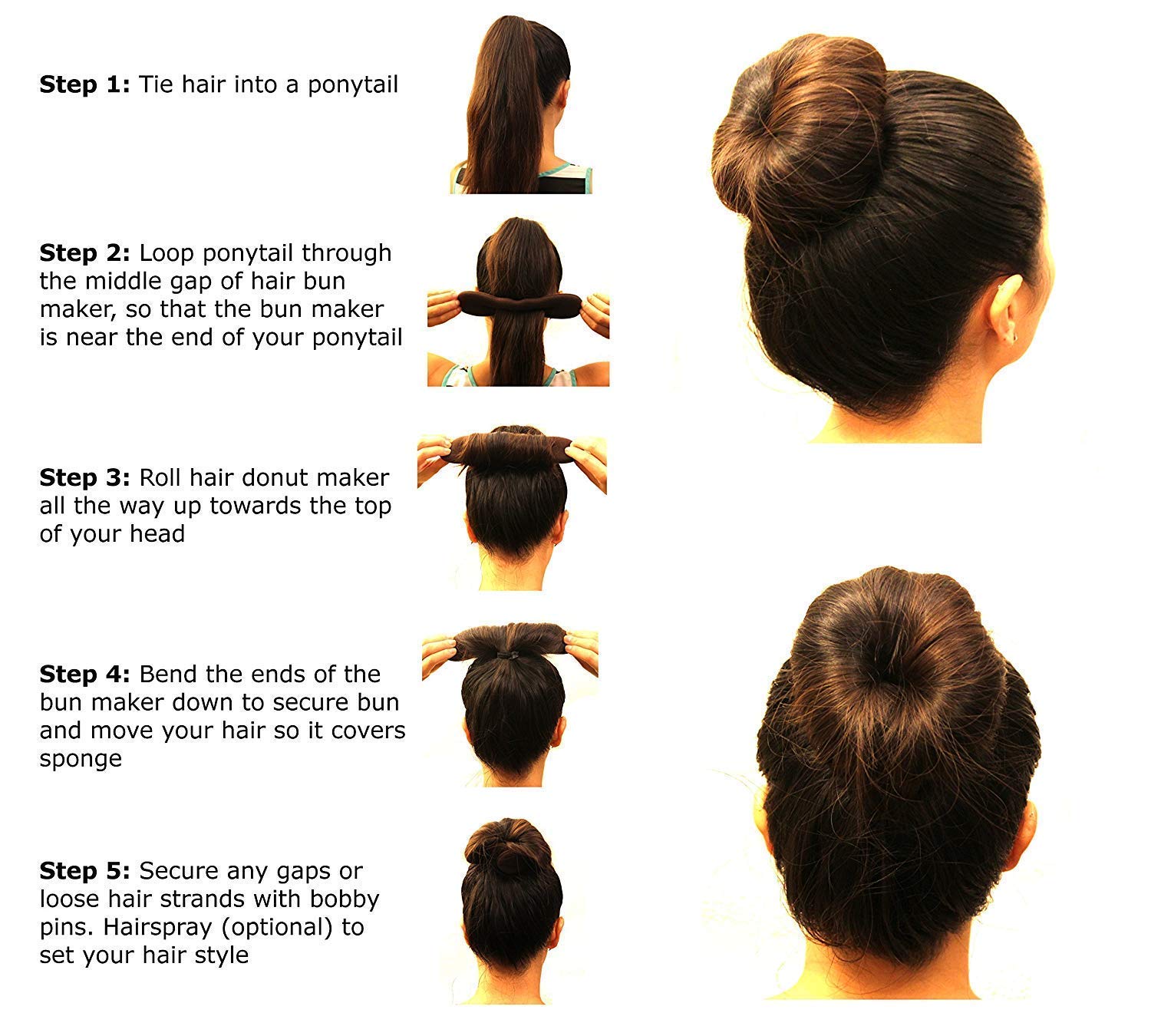 Ruchi Set of 4 Black Hair Donut Bun Maker - Magic Beauty Foam Sponge for Perfect Hairstyles - Great for Updos, Ponytails & Special Occasions