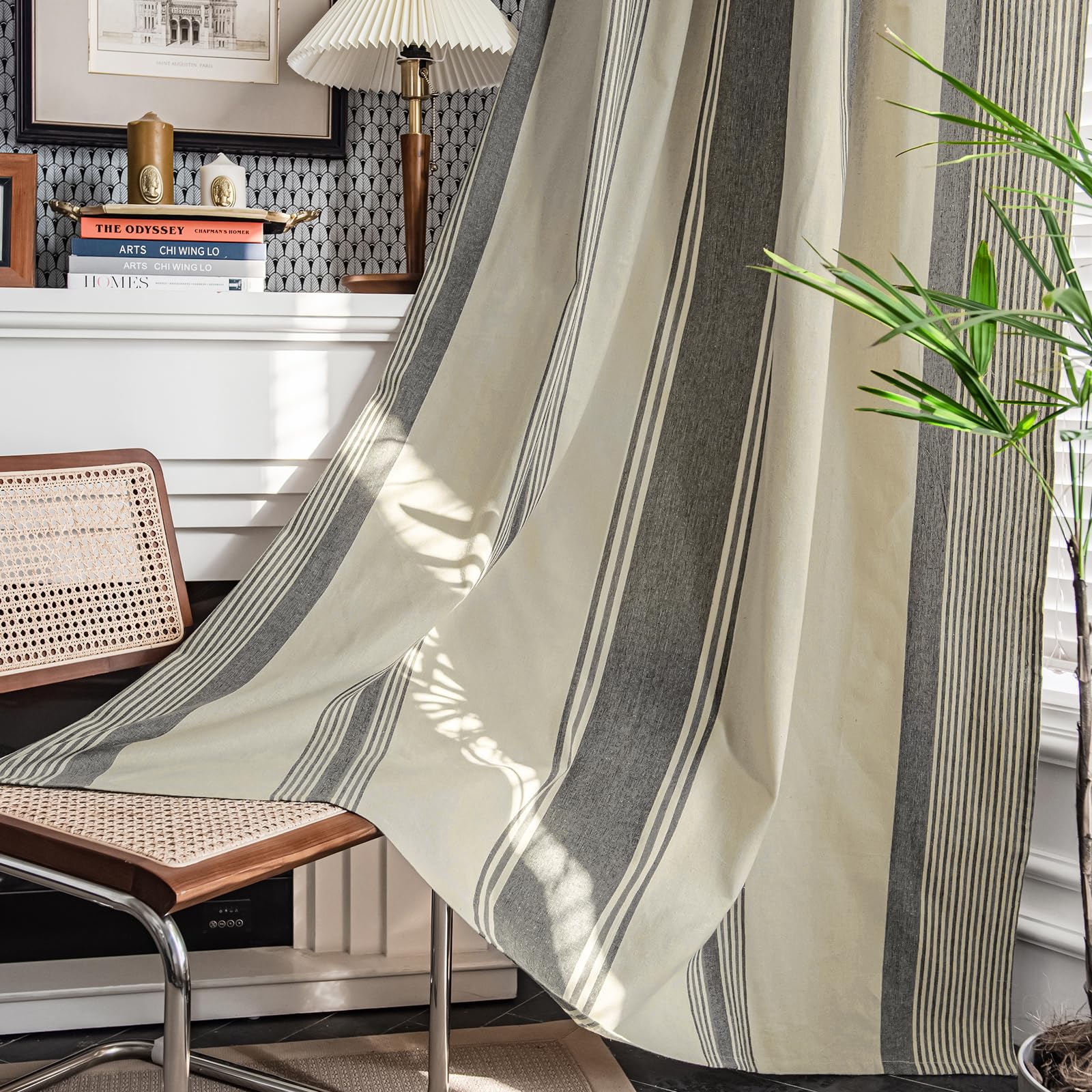 ColorBird Farmhouse Boho Curtains 2 Panels - 63 Inch Stripe Linen Semi Blackout Drapes for Bedroom, Living Room & Closet | Light Filtering Window Treatments for Home Decor & Privacy