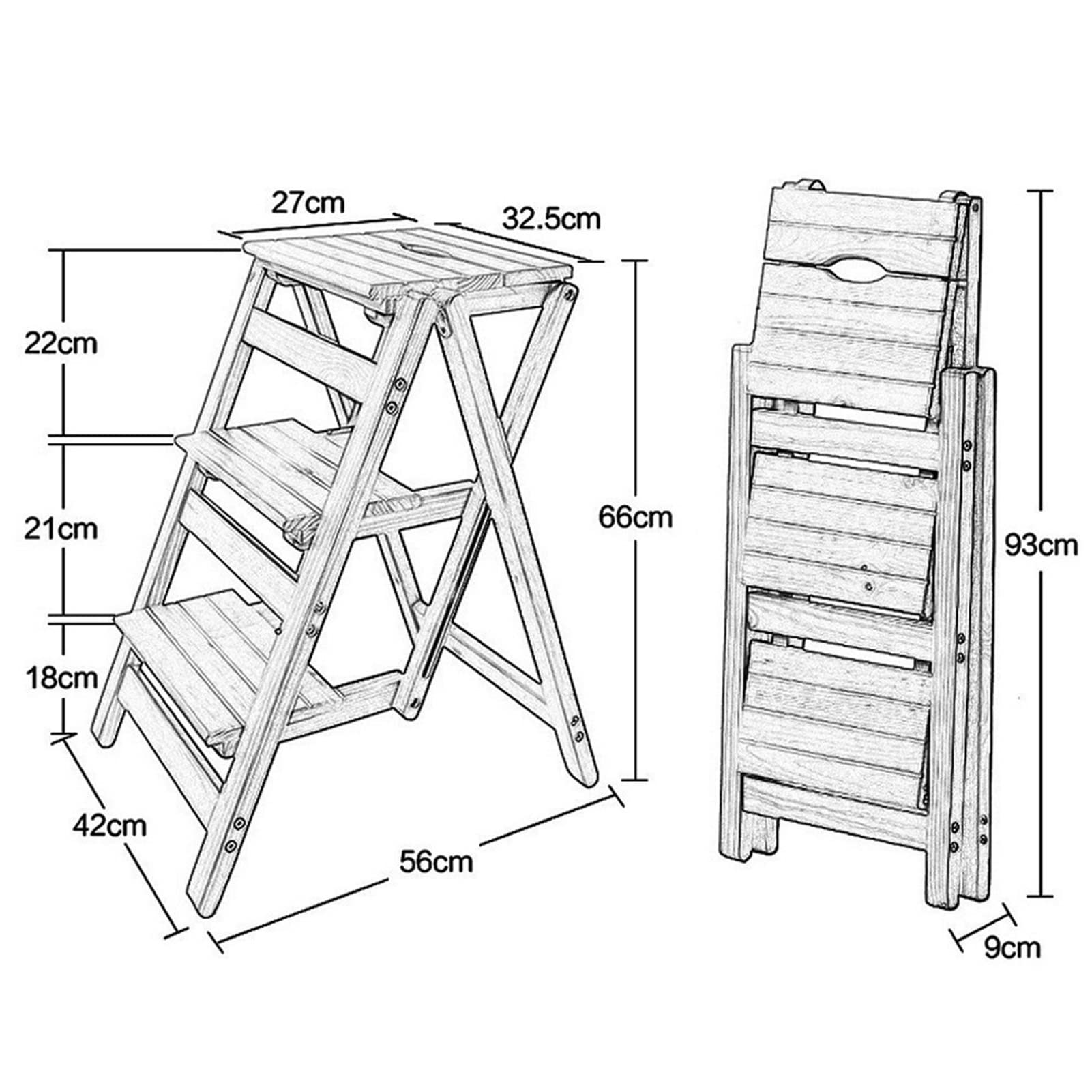 FADUNI 3 Step Wooden Folding Stool Ladder - Portable Step Stool for Home, Office, Kitchen - Black Walnut Foldable Step Ladder with Storage Shelf | Perfect for Reaching High Shelves, Changing Light Bulbs, and Organizing Spaces