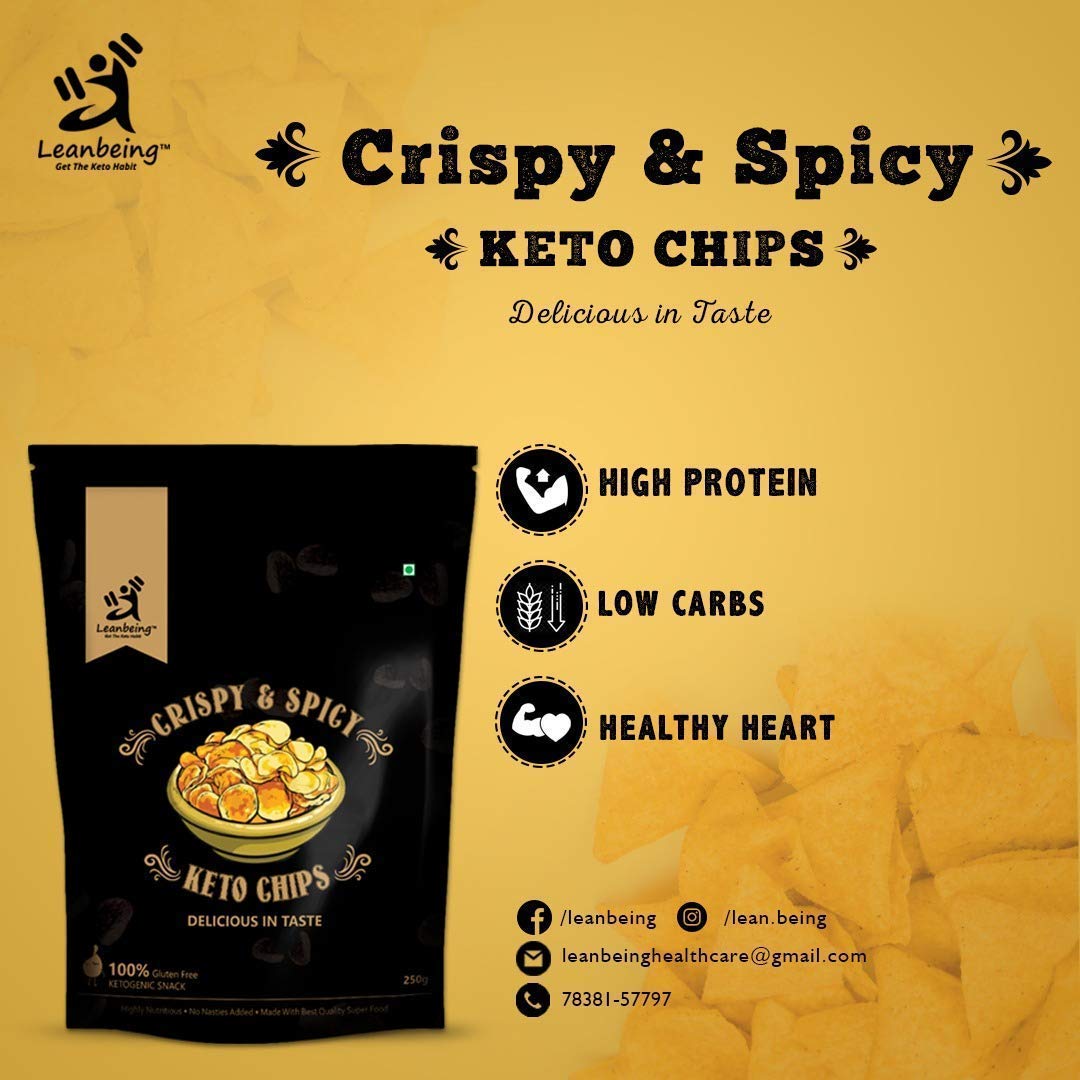 LeanBeing Keto Chips - 250g Low Carb Snack | Flamin' Hot Indian Masala Flavor | Gluten Free, Ketogenic Diet Friendly | Perfect for On-the-Go Snacking, Movie Nights & Keto Weight Loss Journeys