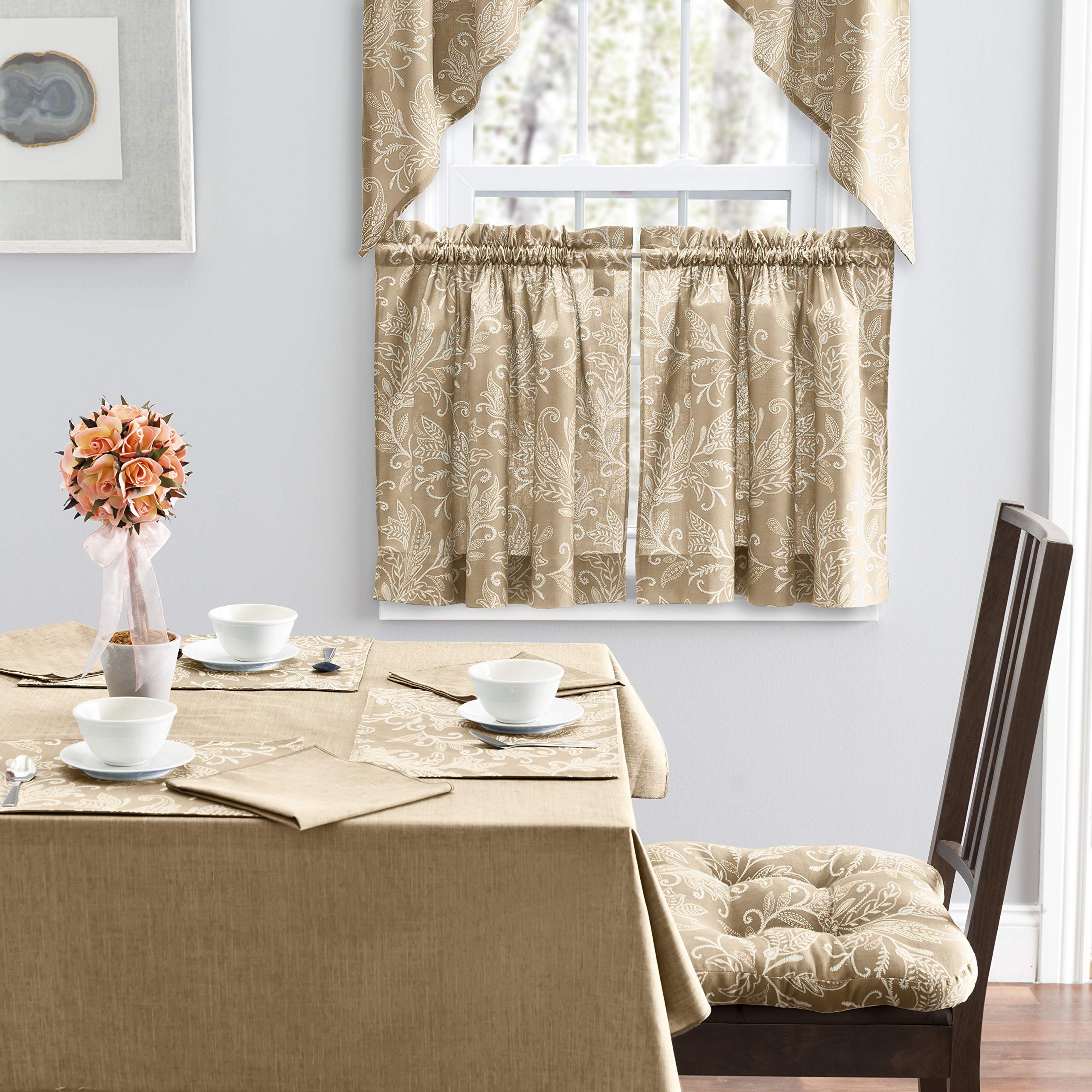 Ellis Curtain Lexington Leaf Placemats Set of 4 - Natural Tan Woven Table Mats for Dining Room Decor, Kitchen Table Setting, and Fall Thanksgiving Dinner Party