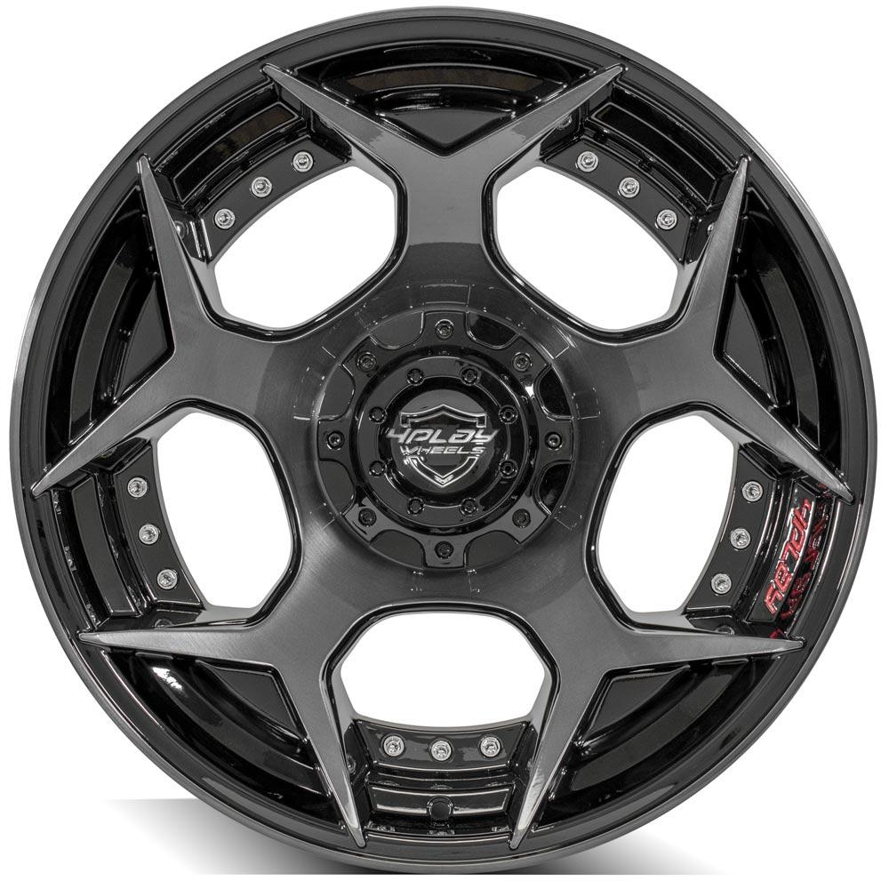 4Play Gen2 4P50 Gloss Black Wheels 20x10.0 24 - Brushed Face & Tinted Clear Finish - 5x127/5x139.7mm Bolt Pattern - 87.1mm Center Bore - Perfect for Trucks & SUVs Off-Roading & Custom Builds