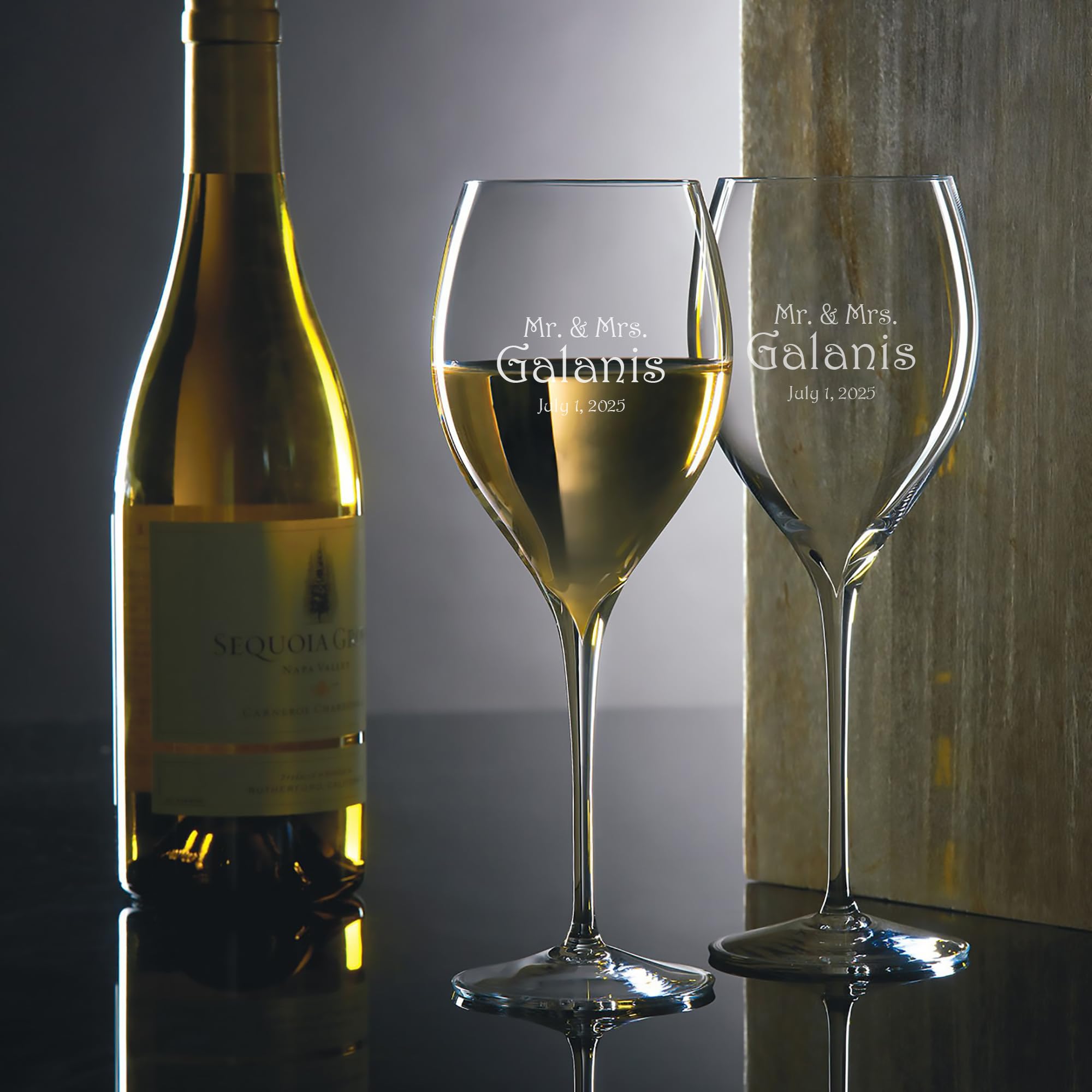 Waterford Personalized Elegance Chardonnay Wine Glasses Set of 2 - Custom Engraved 14.5oz Crystal White Wine Glasses for Sauvignon Blanc, Riesling - Perfect Gift for Wine Lovers, Anniversary, Wedding, Dinner Party & Special Occasions