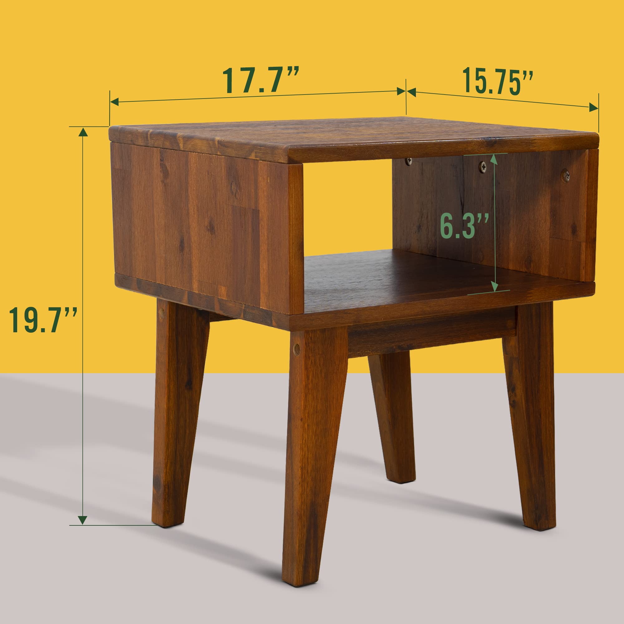 Solid Wood Acacia Serena Nightstand - Chocolate Finish Bedside Table for Bedroom, Living Room & College Dorm | Perfect for Small Spaces & Apartment Decor