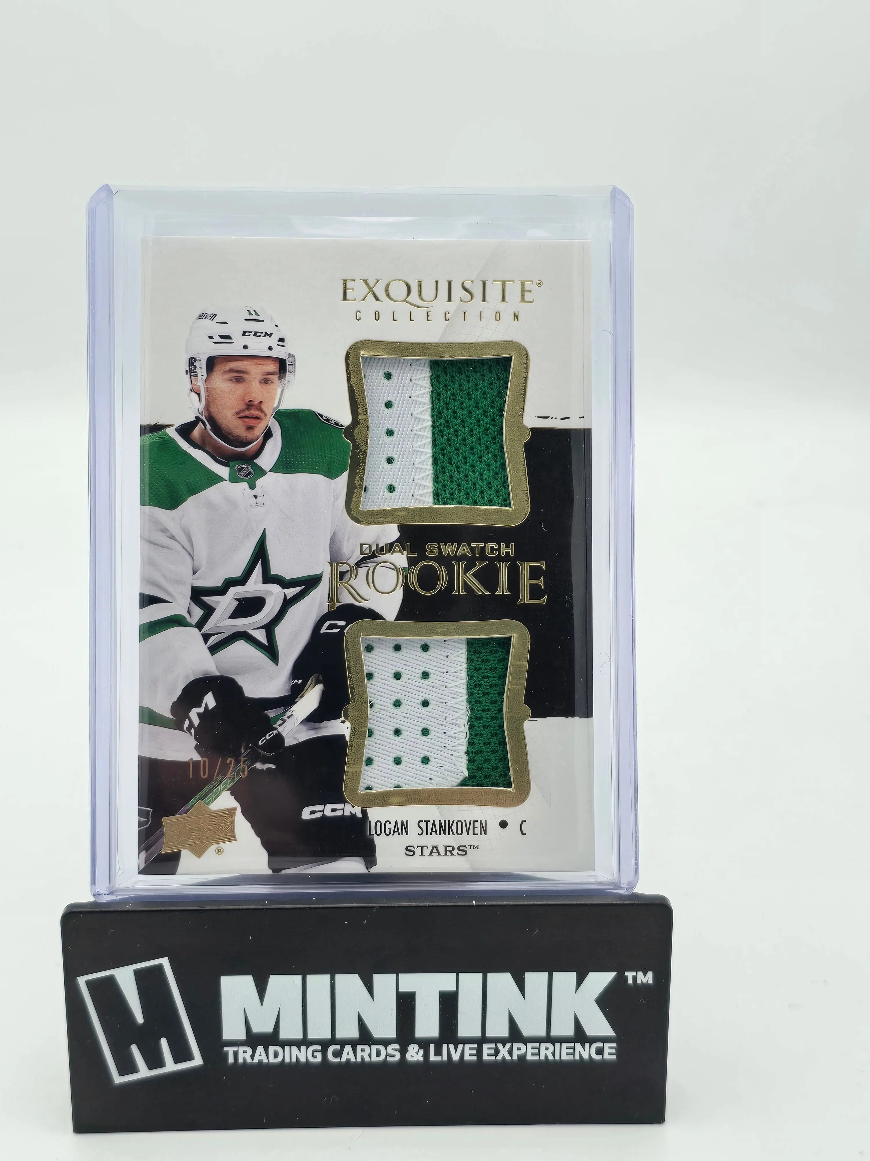 2024-25 Upper Deck Exquisite Hockey Logan Stankoven Dual Swatch Rookie Card #/25 - Collectible Sports Memorabilia for NHL Fans & Card Enthusiasts