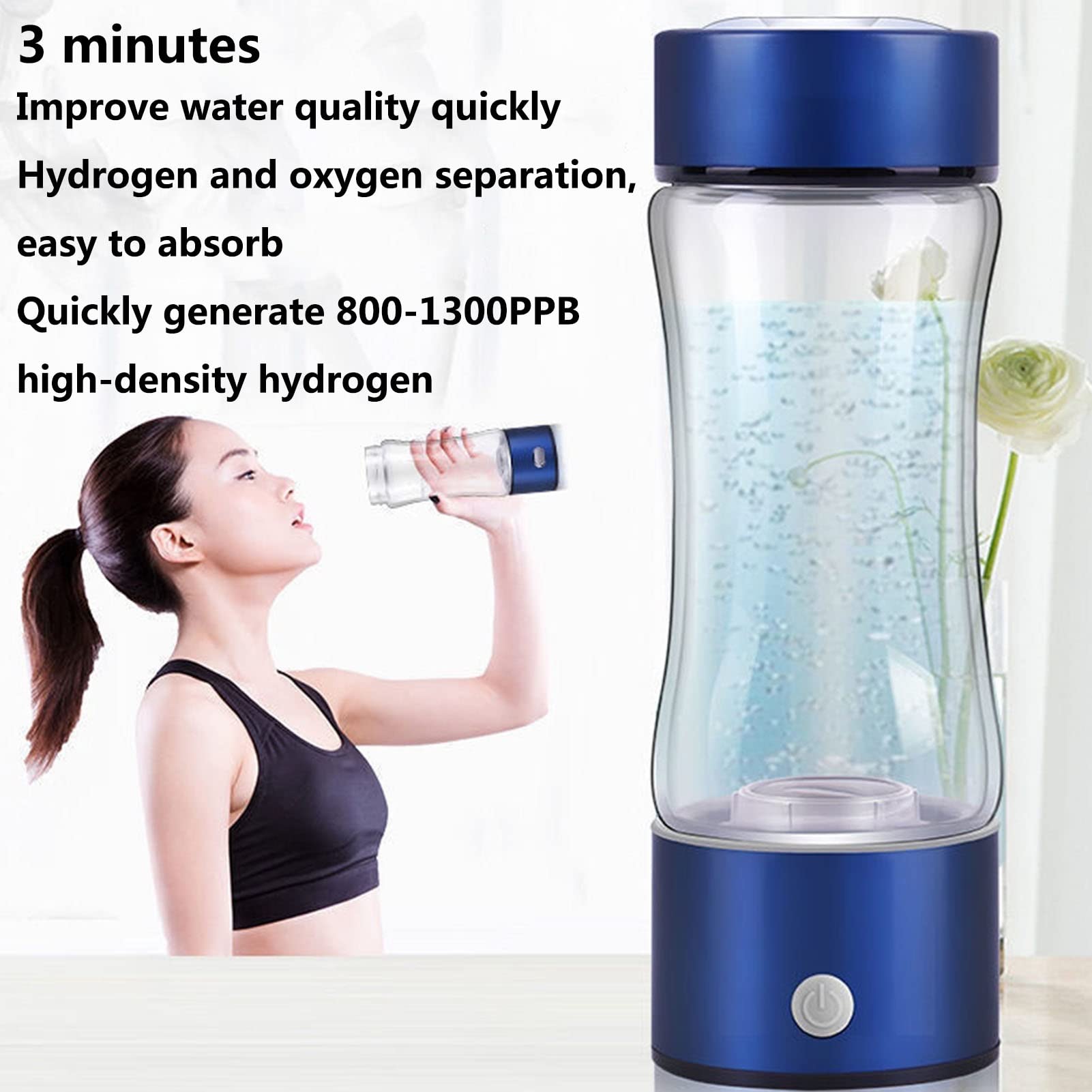 Portable Hydrogen Water Bottle Generator with SPE/PEM Technology - 600-1600PPB High Concentration, USB Rechargeable, 380ml (Purple) | Alkaline Ionized Water for Hydration, Sports Recovery & Anti-Aging