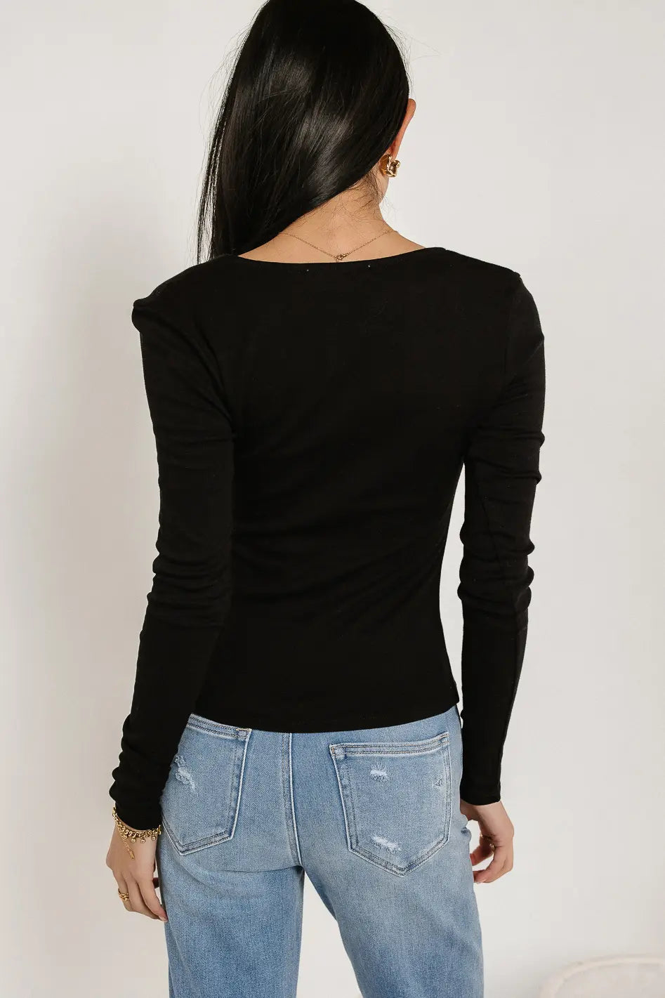 Mackenzie Ruched Black Top for Women | Elegant & Stylish Blouse | Perfect for Parties, Dates & Night Out