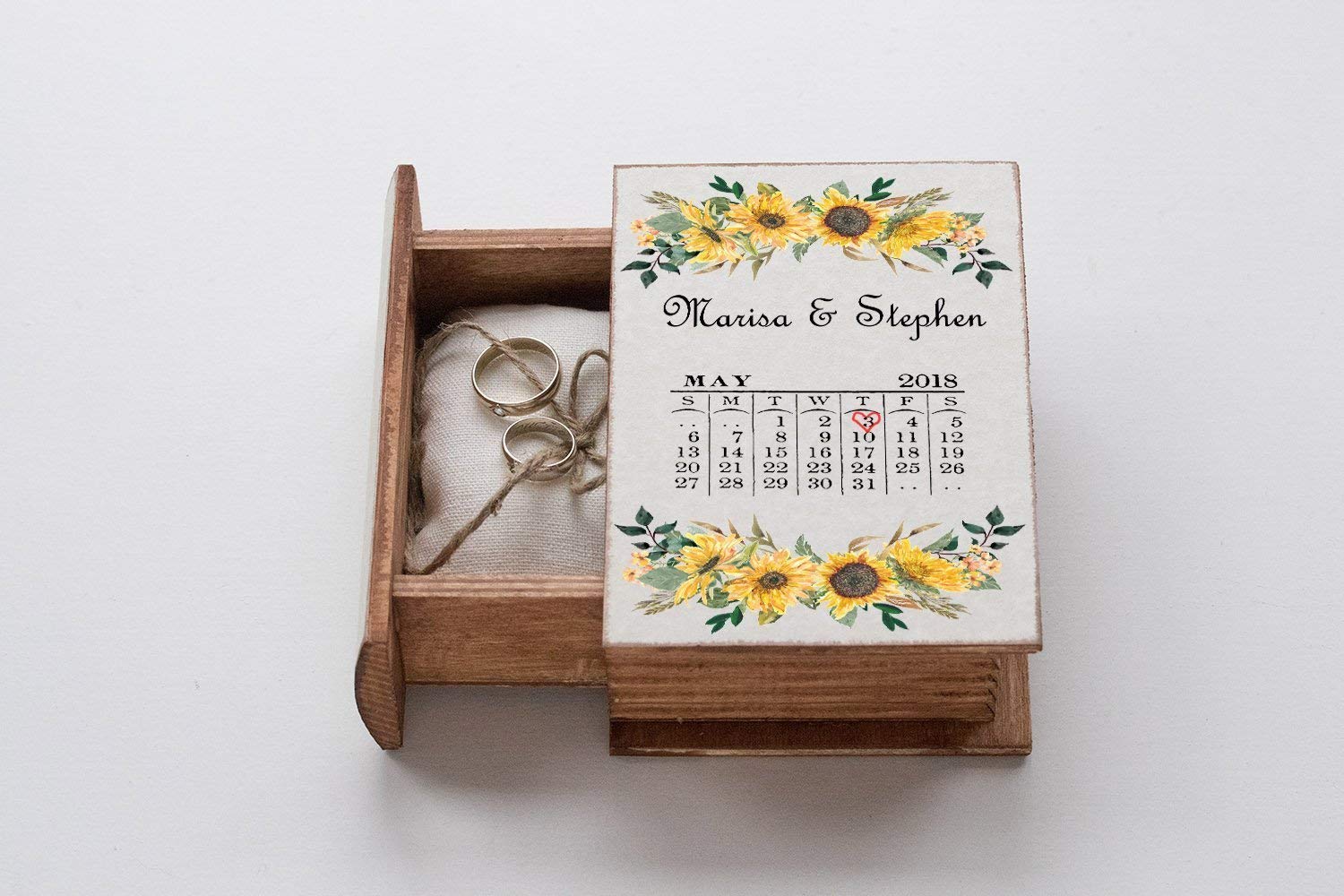 Custom Personalized Wedding Ring Box - Save the Date Keepsake Box for Ring Bearer | Sunflower-Themed Wedding Gift & Jewelry Holder | Perfect for Summer Weddings, Anniversaries & Proposals