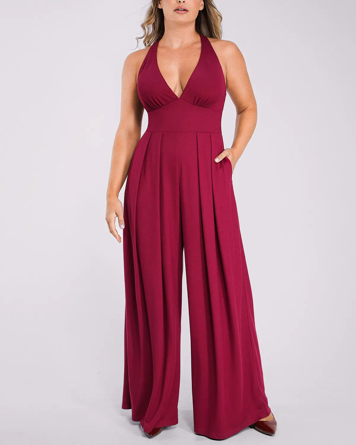 Deep V Neck Slimming Jumpsuit for Women - Tummy Control Bodysuit with Built-in Shapewear - Perfect for Parties, Date Nights & Special Occasions
