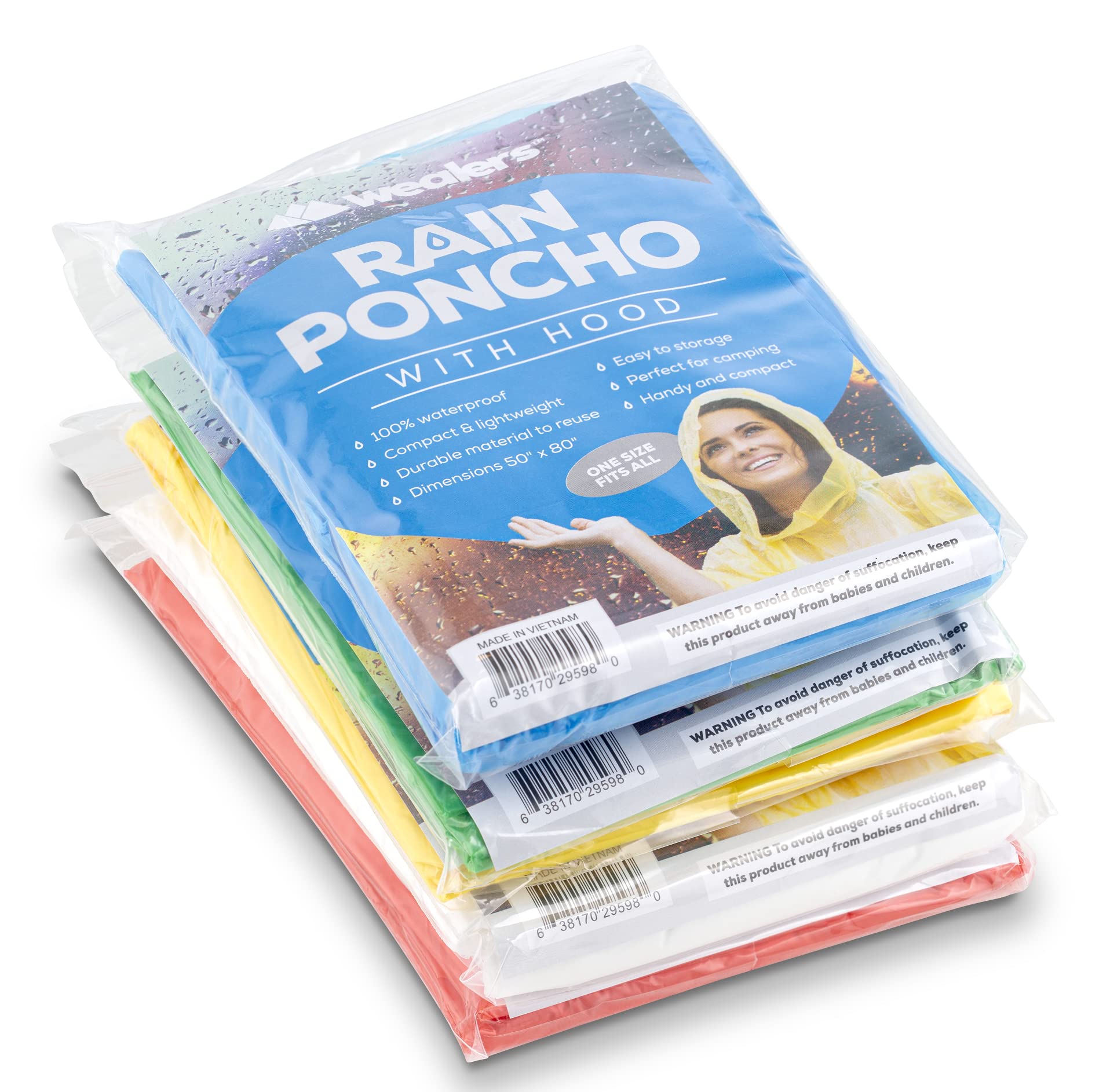 Waterproof Disposable Rain Ponchos for Adults & Teens - Bulk Pack Emergency Raincoats for Outdoor Activities, Camping, Hiking & Theme Parks - Multi Colors