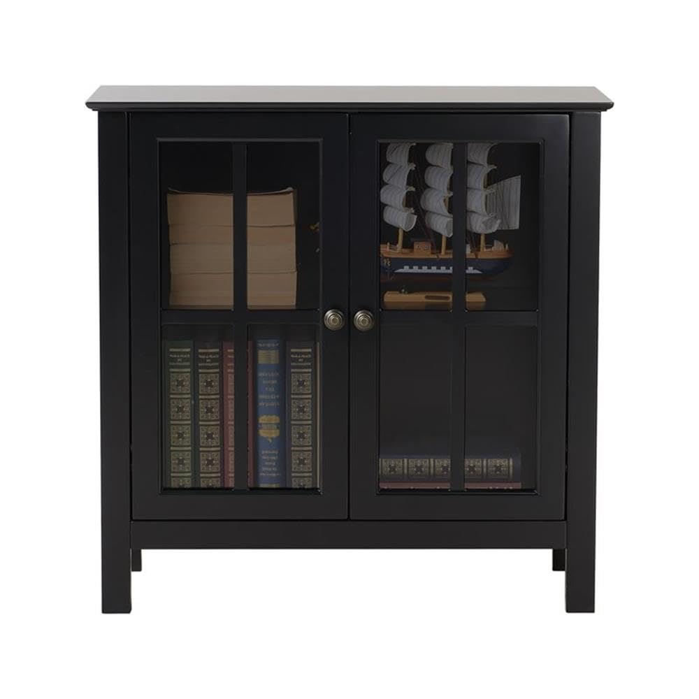 American Furniture Classics 22601 Glass Door Cabinet - Black Painted Display Cabinet for Living Room, Dining Room & Office Storage | Perfect for Showcasing China, Books & Collectibles