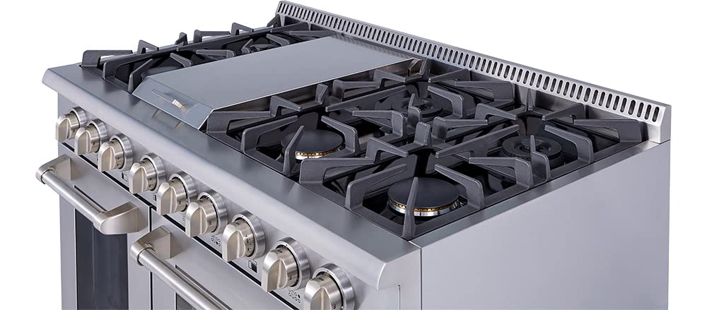 Thor Kitchen HRG4808U 48-Inch Professional Gas Range with 6 Burners, Griddle & Dual Ovens (4.2 cu.ft + 2.5 cu.ft) - Stainless Steel Commercial Style Range for Restaurants, Food Trucks & Home Kitchens