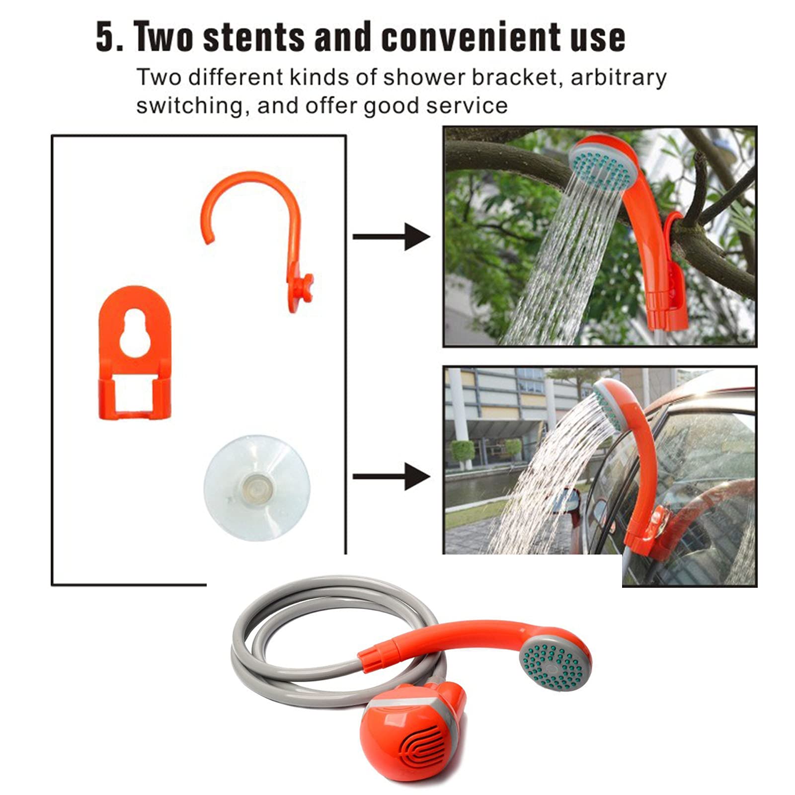 Portable Camping Shower with Submersible Pump - Outdoor Shower Kit for RV, Beach, Hiking & Emergency Use - Lightweight Orange Water Pump for Off-Grid Adventures