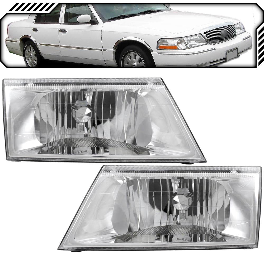 OE Style Halogen Headlights for 03-04 Mercury Grand Marquis - Perfect for Night Driving