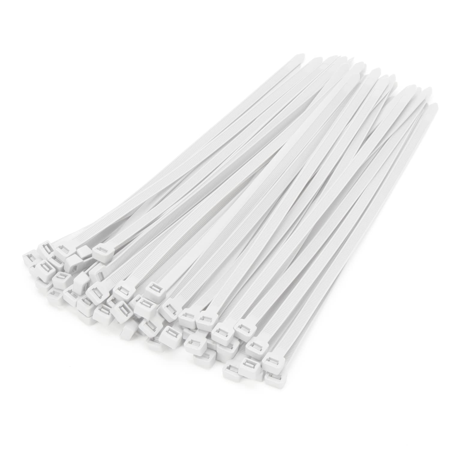XINGO 100-Pack 14-Inch Heavy Duty Cable Zip Ties - 120 lbs Tensile Strength, Self-Locking Plastic Wire Ties for Indoor & Outdoor Use (White) - Perfect for Organizing Cables, Bundling Wires & Securing Items in Home, Office & Garden