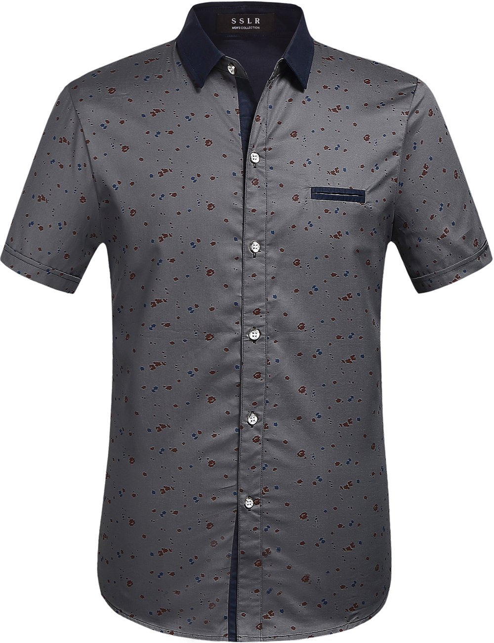 Men's Casual Stylish Cotton Short Sleeve Button Up Shirt with Print Pocket - Summer Dress Shirts for Office, Party & Outdoor Wear