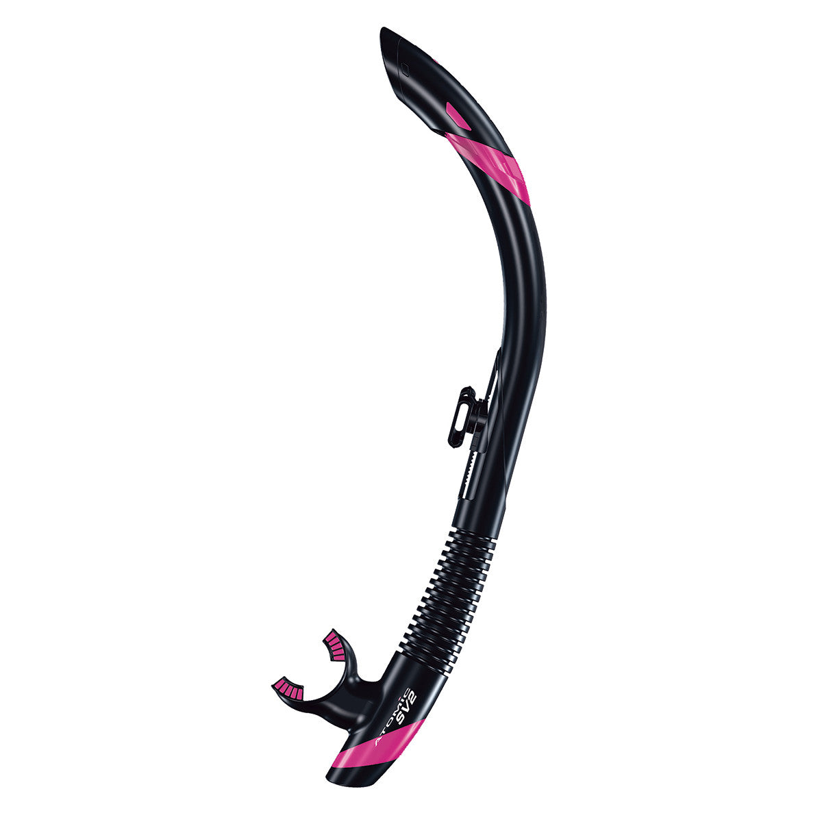 Atomic Aquatics SV2 Flex Snorkel - Black/Pink Snorkeling Gear for Scuba Diving, Swimming & Water Sports | Comfortable & Durable Design
