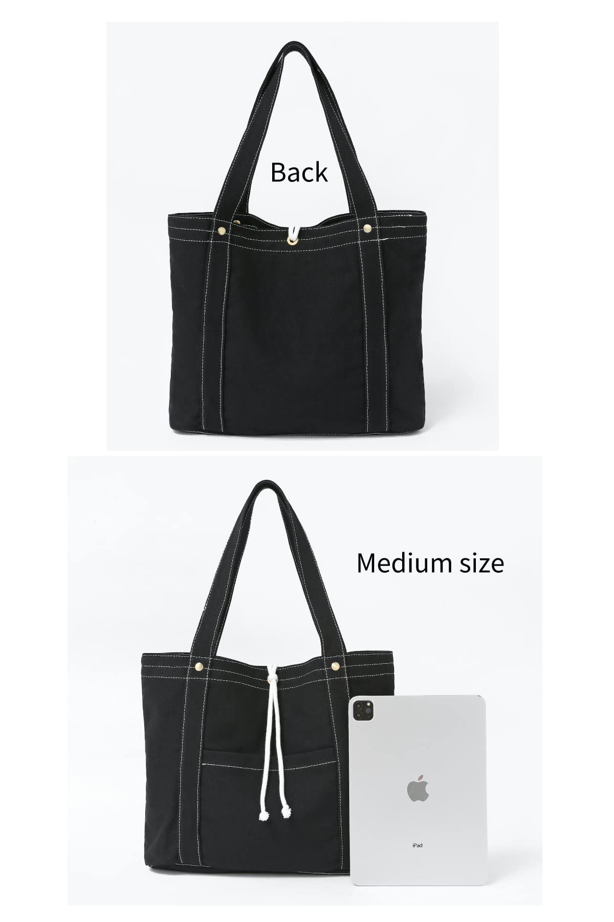 Jeelow Canvas Tote Bag for Women & Men - Durable Shoulder Bag with Crossbody Strap & Double Pockets - Perfect for Work, Travel, Shopping & Daily Use