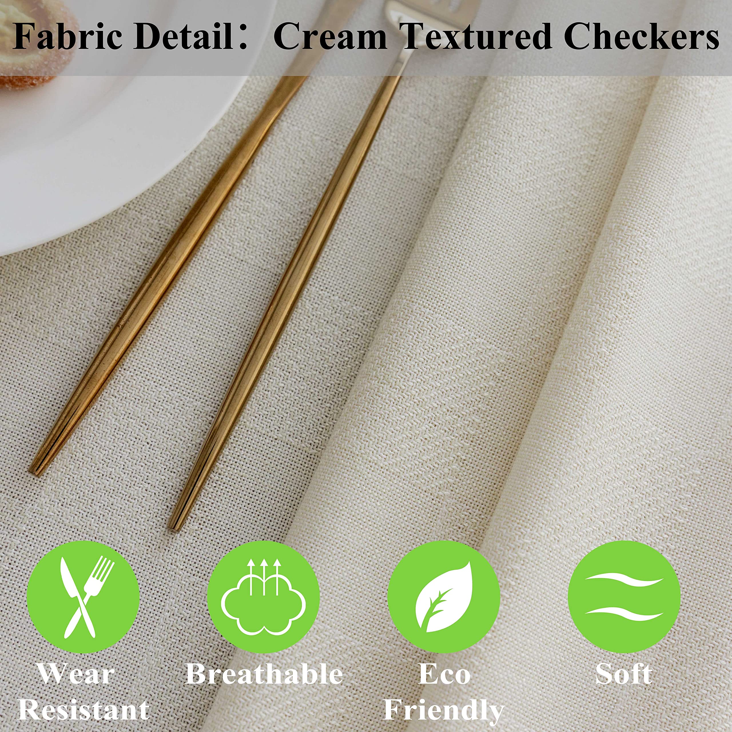 Premium Farmhouse Checkered Tablecloth - 52x52 Inch Cream Solid Kitchen Table Cover for Dining, Pantry & Farmhouse Decor | Washable & Durable for Everyday Use & Special Occasions
