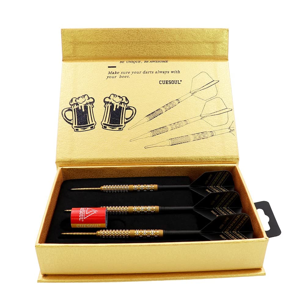 CUESOUL 90% Tungsten Steel Tip Darts Set - 21g/22g/23g Oil Paint Finish for Cocktail, COLA Beer & Draft Beer - Perfect for Bars, Pubs & Home Game Rooms