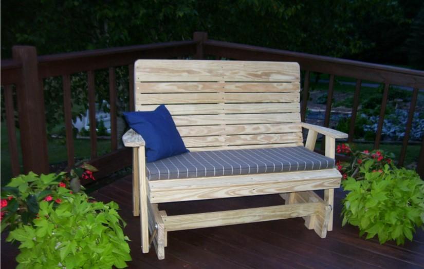 A & L Furniture Pressure Treated Pine Highback Glider - Outdoor Patio Rocking Chair for Garden, Porch, and Deck Relaxation
