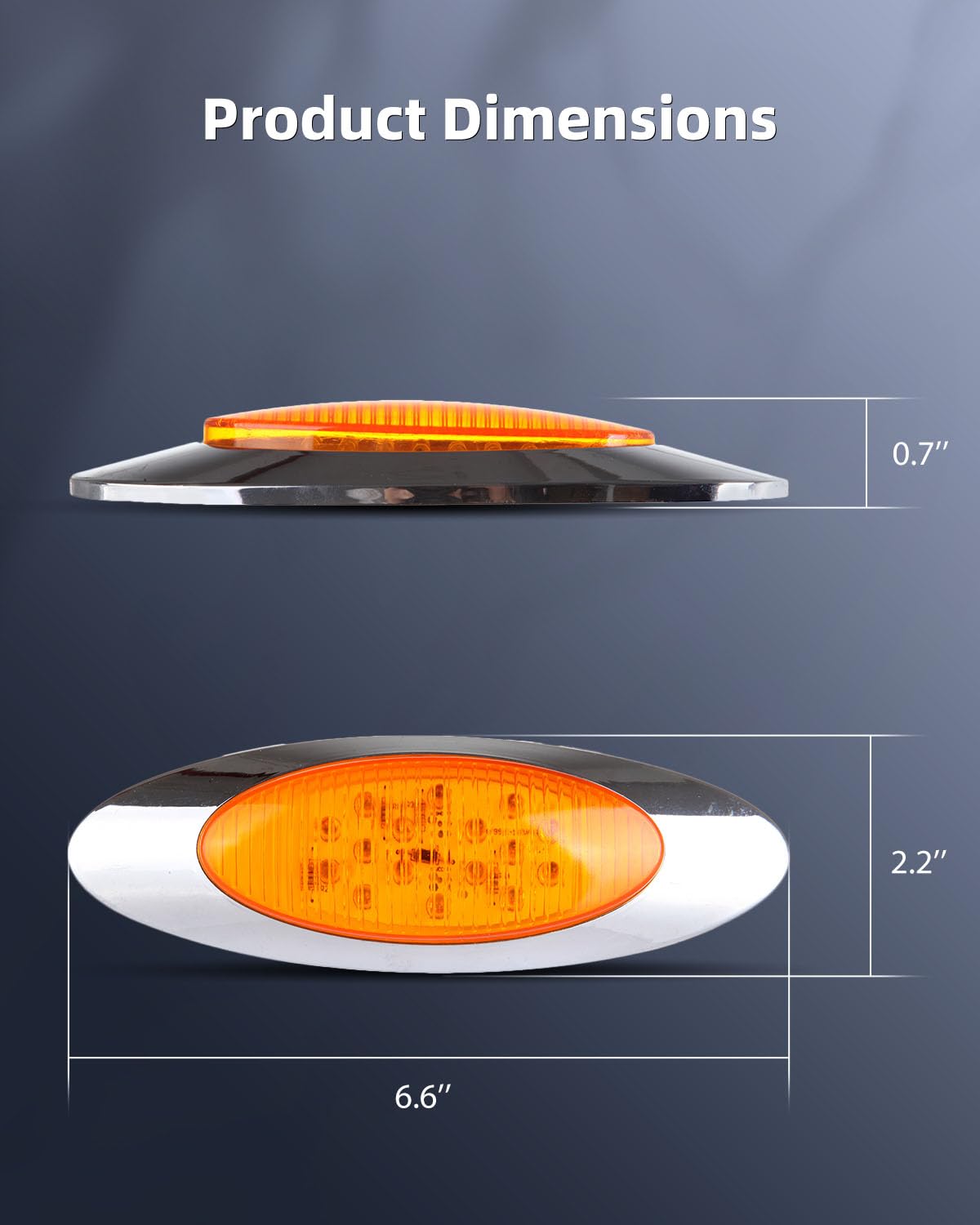 8x6.5 Inch Oval Amber LED Marker Lights with Chrome Bezel - Waterproof Truck Clearance Lights for Peterbilt, Kenworth, Freightliner - Perfect for Semi Trailers, RVs & Heavy Duty Trucks at Night