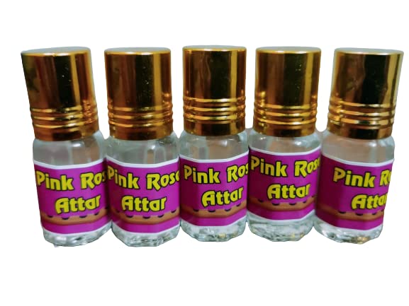Kah Attar Pink Rose Long Lasting Perfume Oil - 5 Bottles (3ml Each) for Men & Women | Romantic Date, Wedding & Special Occasion Fragrance