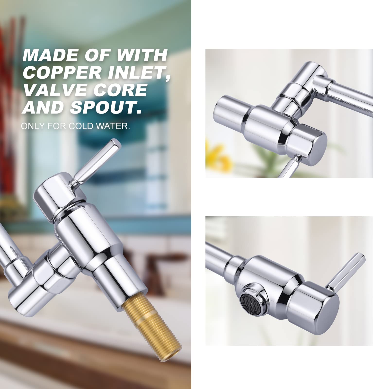 ALEASHA Solid Brass Wall Mount Pot Filler Faucet in Chrome - Heavy Duty Folding Kitchen Faucet for Instant Pot Filling (Perfect for Stove, Cooktop & Soup Making)