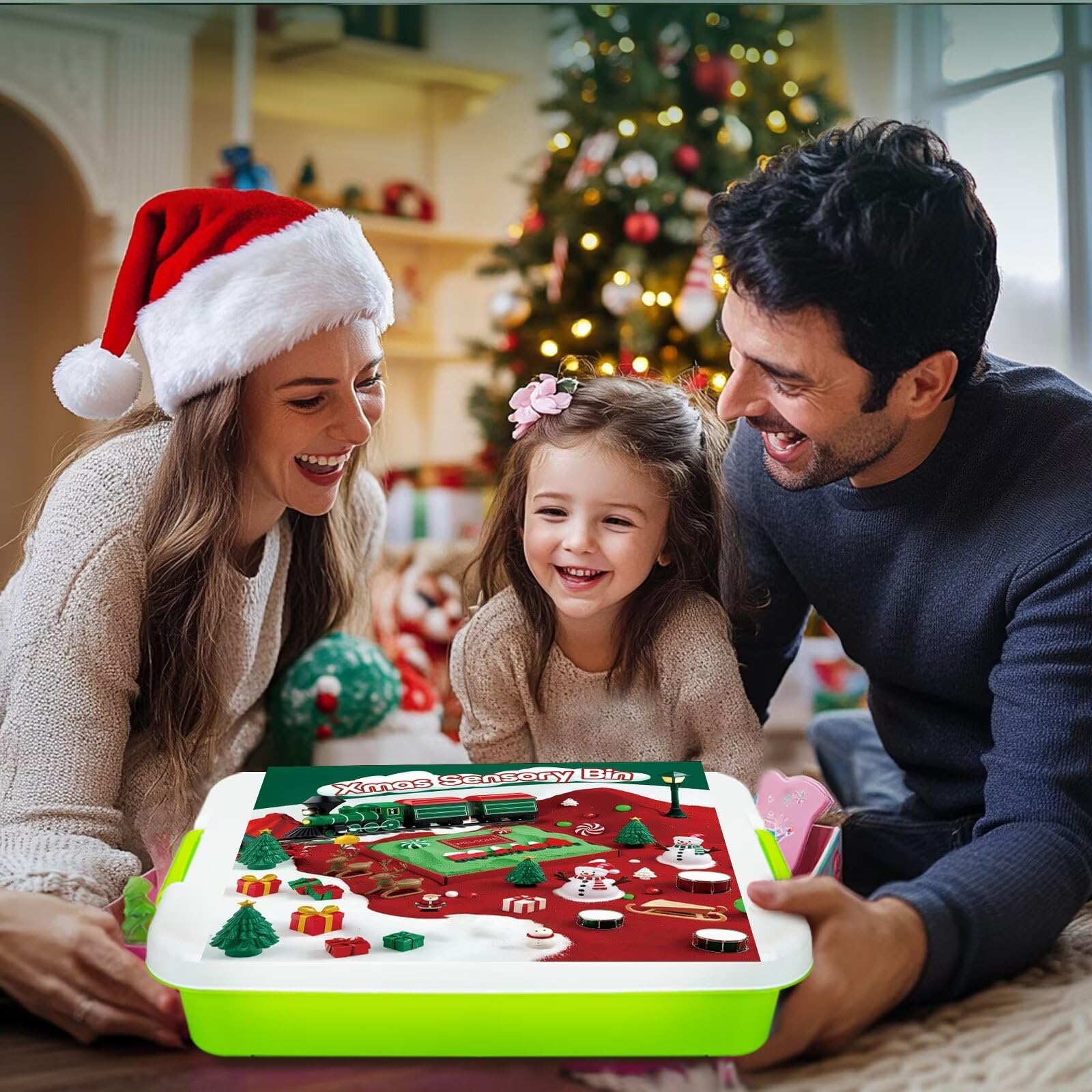 Christmas Sensory Bin Toys for Toddlers Ages 3-8 - Sand Art Play Kit with Xmas Figurine Ornaments, Preschool Learning Sandbox Toys for Winter Activities - Perfect Stocking Stuffers Gifts for Boys & Girls - Great for Holiday Playtime, Classroom Sensory Activities & Christmas Party Favors
