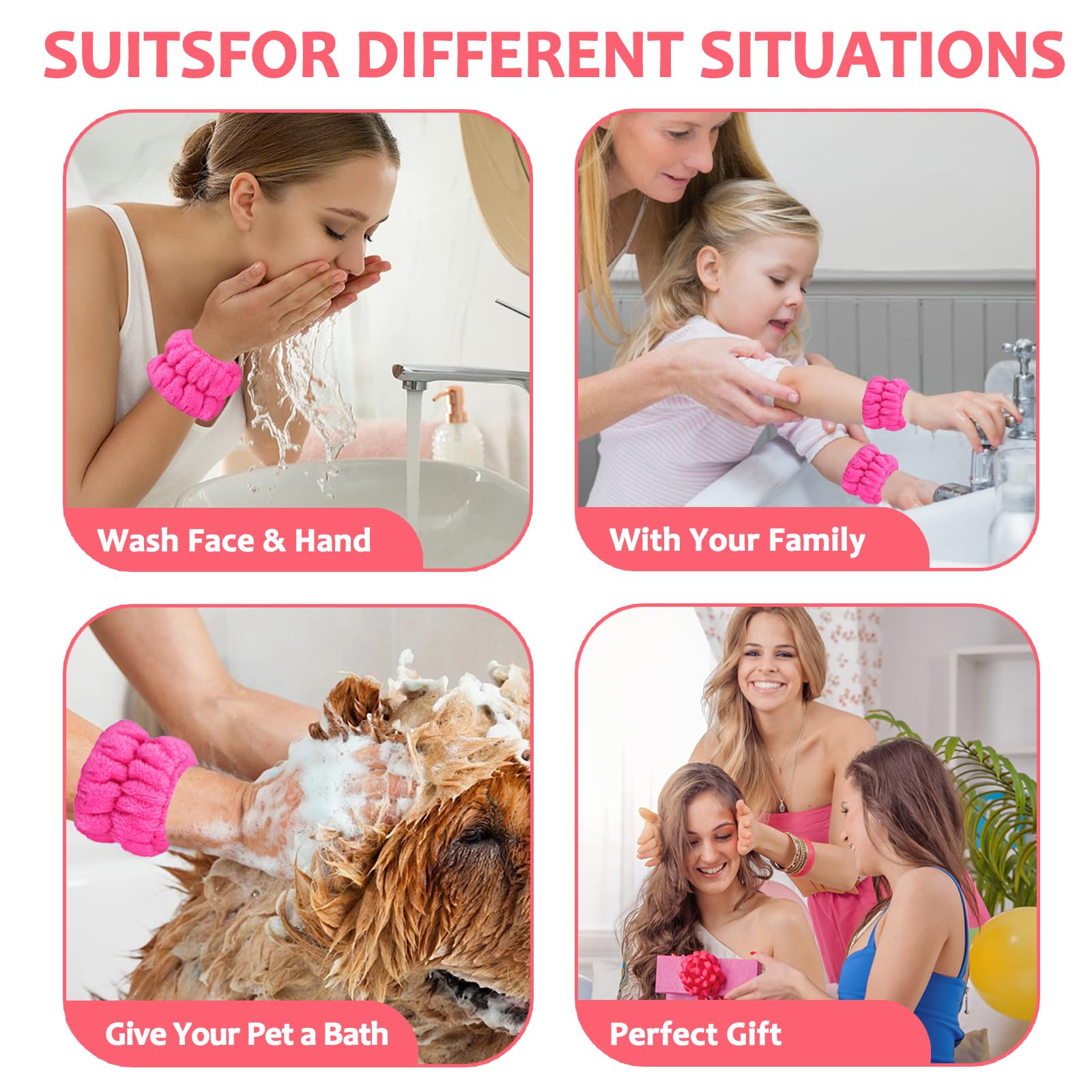 **Absorbent Microfiber Face Washing Wristbands – Waterproof Wrist Wash Band Towel for Skincare & Makeup, Prevents Liquid Spills (Black, Rose Red) – Ideal for Facials, Washing Face & Beauty Routines**