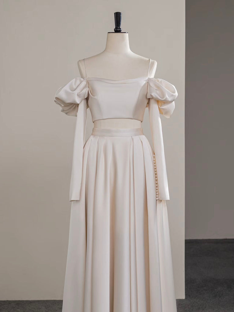 Elegant A-Line Satin Champagne Long Prom Dress - Formal Evening Gown for Homecoming, Wedding, and Special Occasions