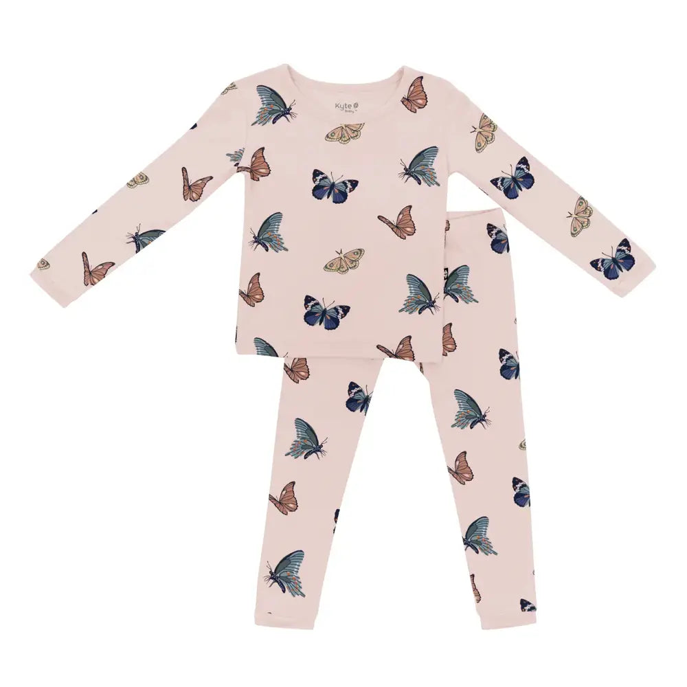 Kyte Baby Blush Butterfly Printed Long Sleeve Pajamas - Soft Organic Cotton Sleepwear for Infants & Toddlers - Perfect for Nursery, Bedtime & Lounging