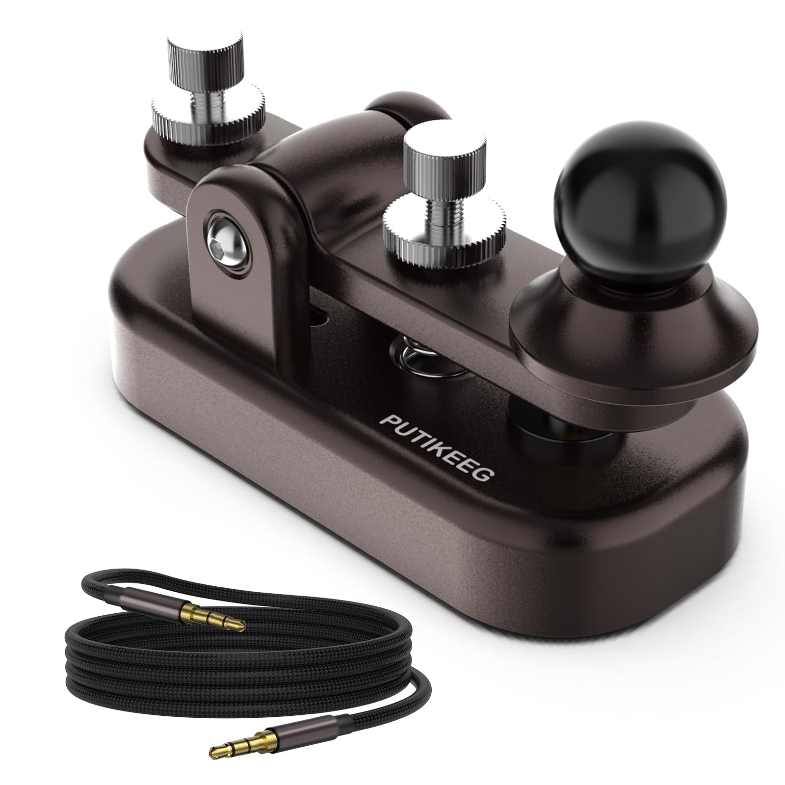 Mini Morse Radio Key CW HAM Telegraph Double Paddle Morse Code Keyer - Aluminum Alloy Body Base (Brown, Small) - Perfect for Amateur Radio, Emergency Communication & Morse Code Training