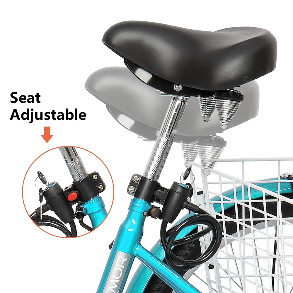 **PEXMOR 7-Speed Adult Tricycle, 24/26 Inch 3-Wheel Bike for Men & Women, Senior Cruiser Trike with Folding Front & Rear Basket - Perfect for Shopping, Recreation, Picnics & Outdoor Activities**