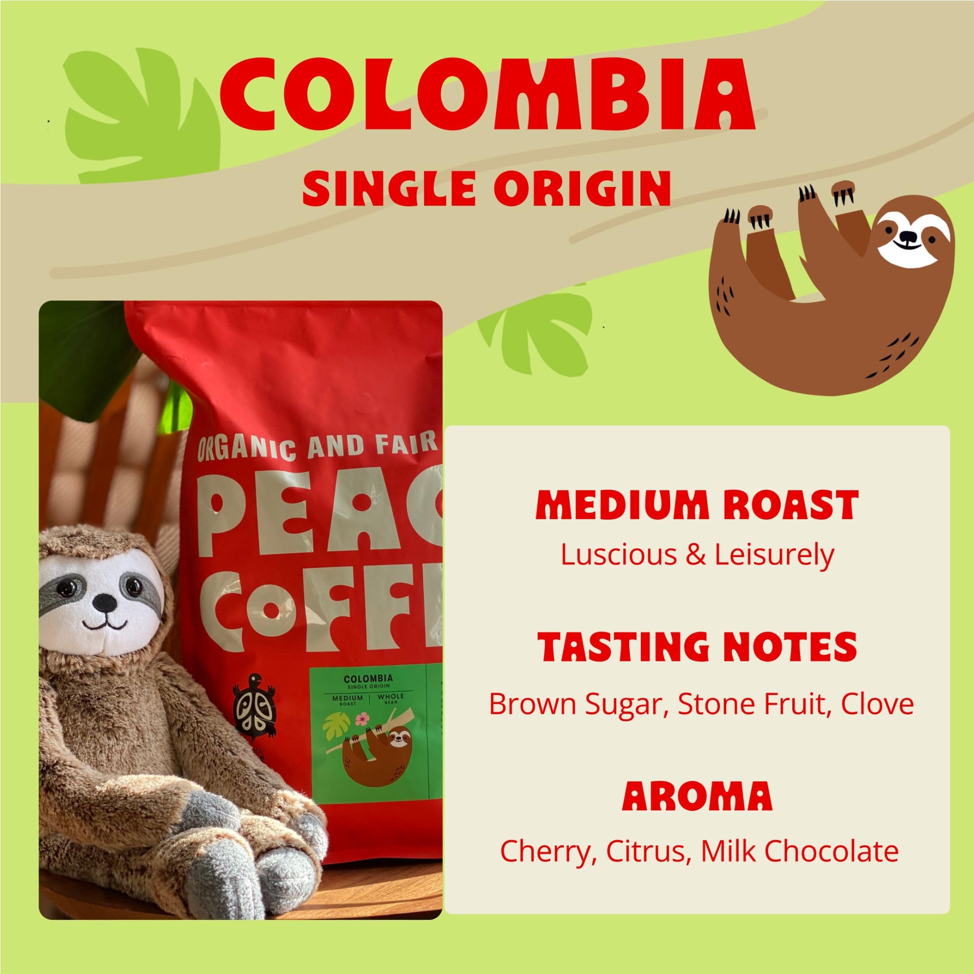 Organic Fair Trade Colombia Single Origin Coffee - 5 lb Whole Bean Medium Roast | Shade Grown, Fresh Roasted | Smooth & Crisp Flavor | Perfect for Home Brewing, Office Use & Gift Giving
