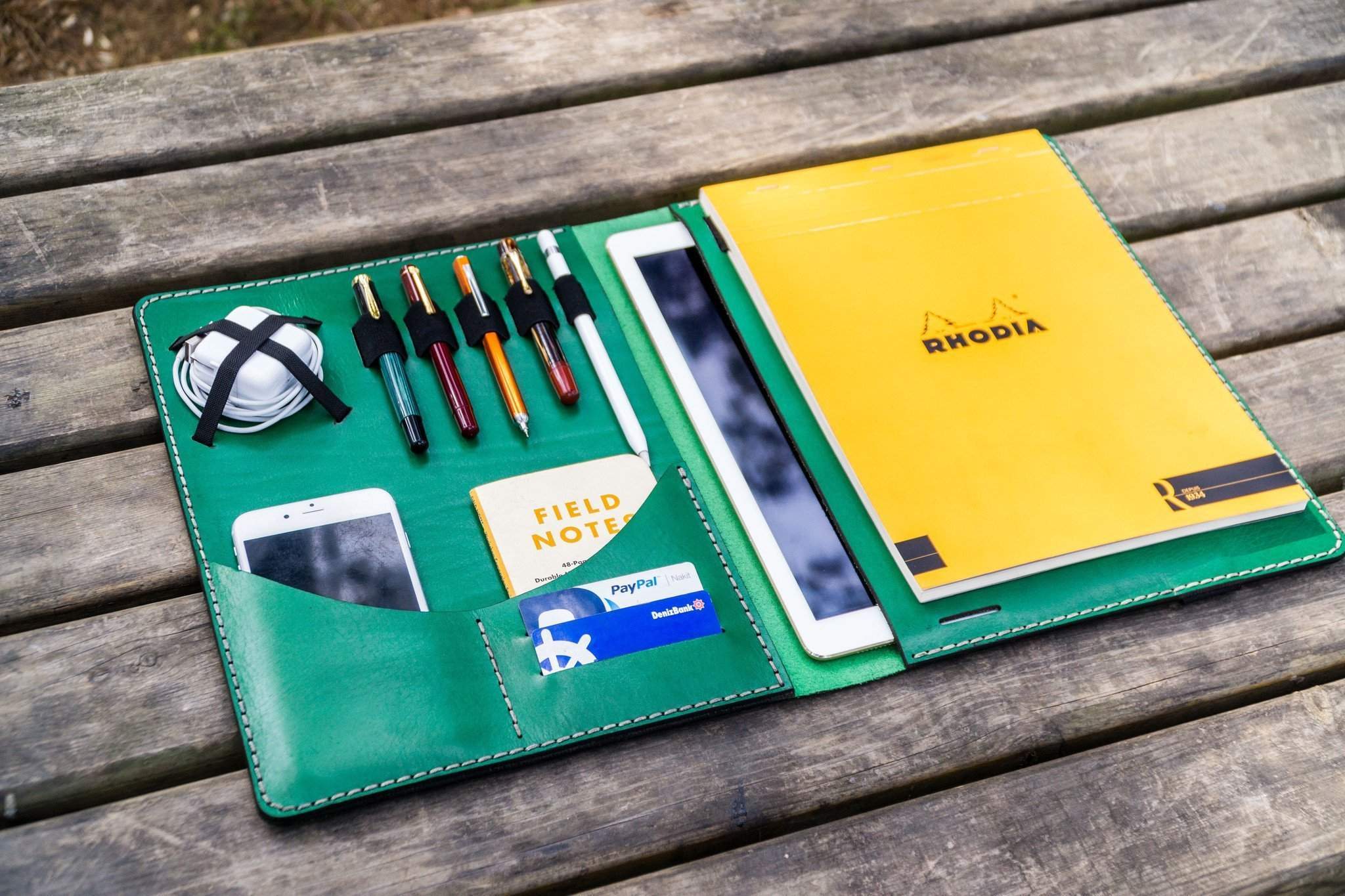 Leuchtturm1917 A4+ Leather Cover Portfolio - Green | Premium A4 Document Organizer for Office, School & Travel | Durable & Stylish Portfolio for Professionals & Students