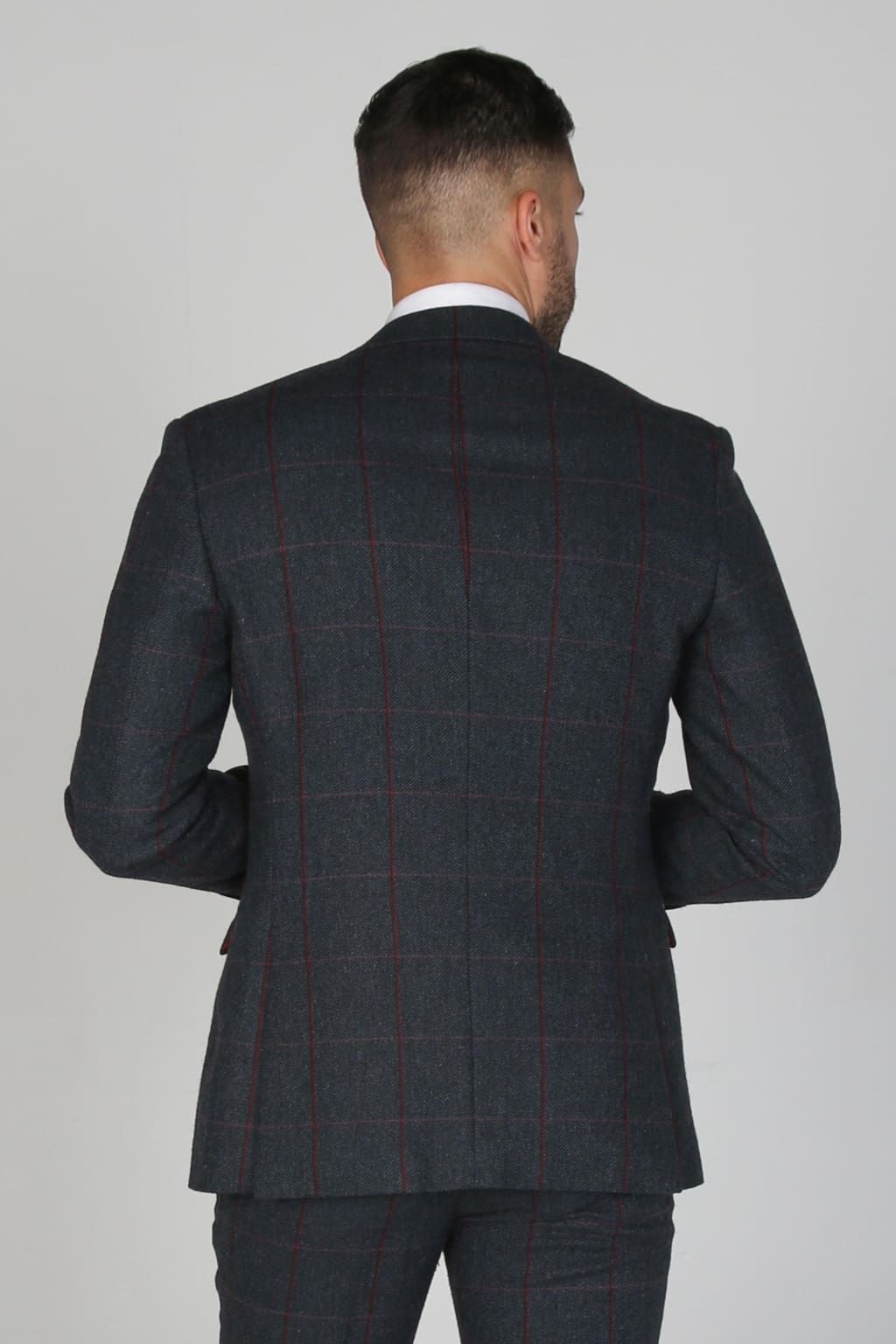 Stylish Madrid Navy Tweed Check Three-Piece Suit for Men | Premium Wool Blend Formal Attire | Perfect for Weddings, Business Meetings & Special Occasions