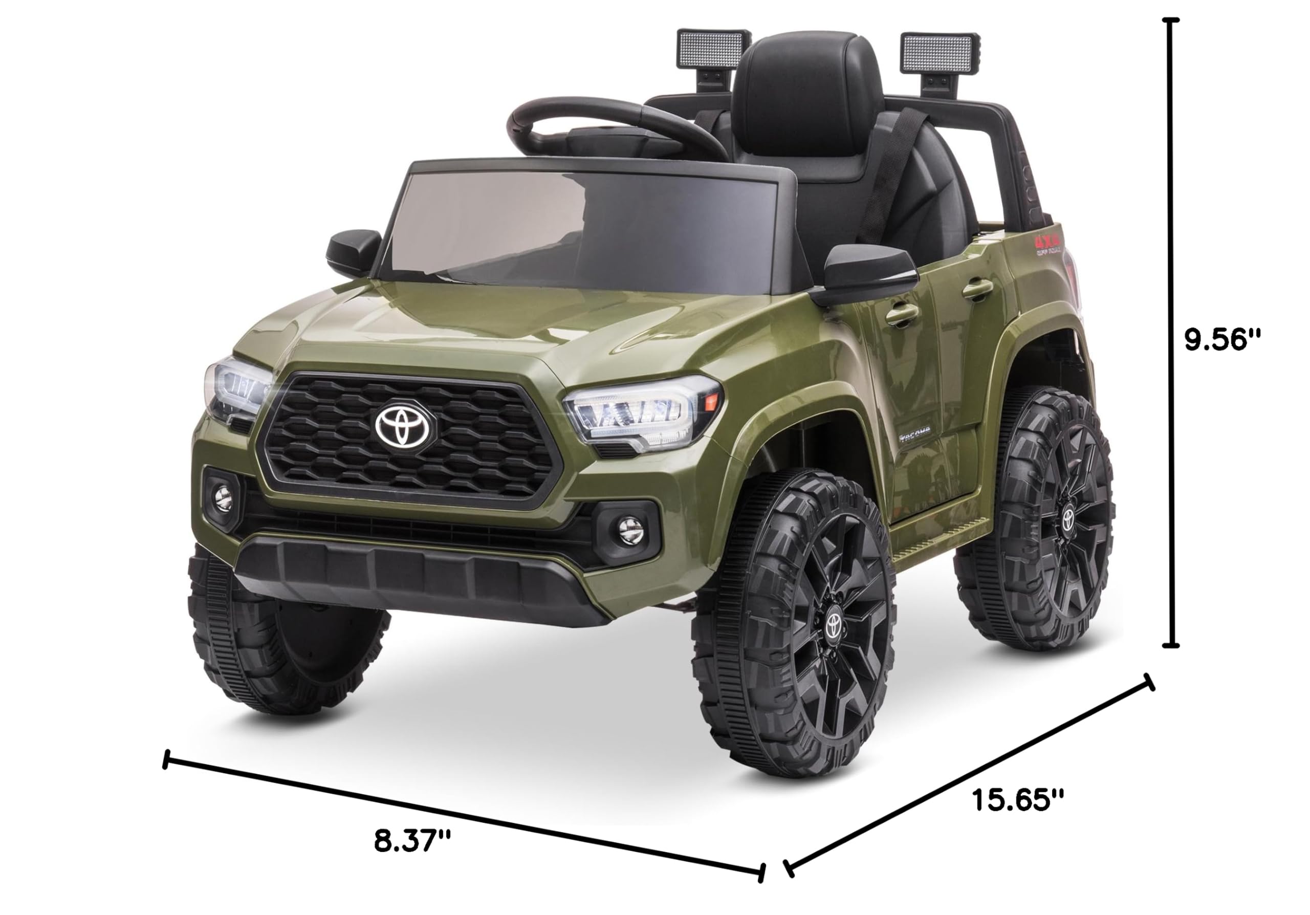Kidzone 12V Ride on Truck - Licensed Toyota Tacoma Electric Car for Kids with Remote Control, 3 Speed Settings, MP3 Player, Horn & LED Lights | Battery-Powered Toy Vehicle with Suspension System - Green | Perfect for Outdoor Play, Birthday Gifts & Toddler Pretend Driving