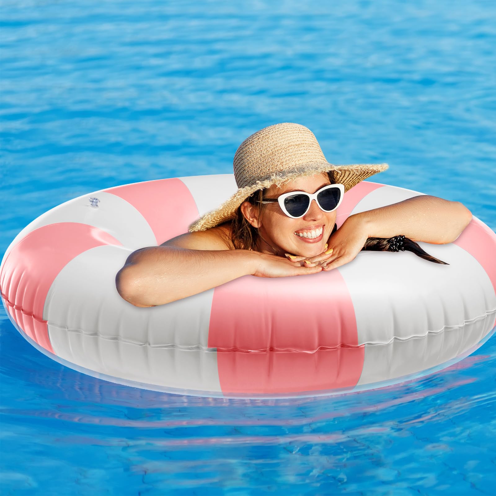 **2-Pack Jumbo Inflatable Pool Floats (47.24 Inch) - Classic Striped Pool Rings for Adults - Swimming, Beach, Lake, and Pool Relaxation**    **使用场景:** Perfect for lounging in the pool, floating at the beach, relaxing at the lake, or sunbathing by the water.