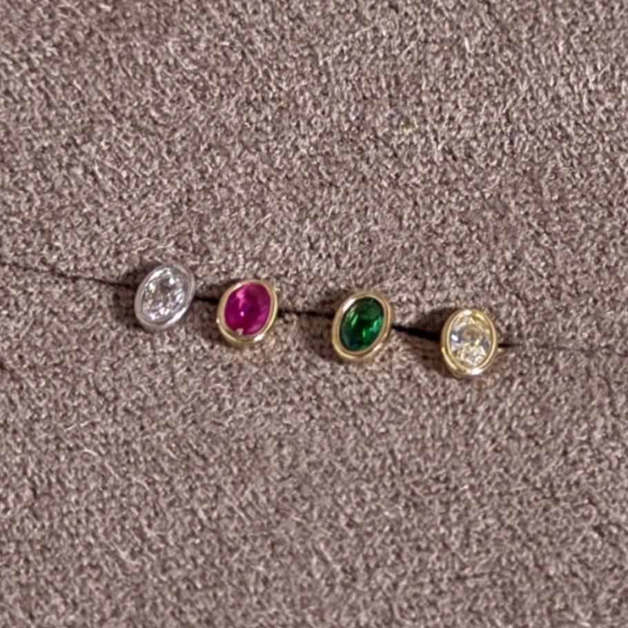 14K Yellow Gold Oval Emerald Stud Earrings - Bezel Set Flat Back for Secure Wear | Perfect for Daily Use, Gifts & Special Occasions
