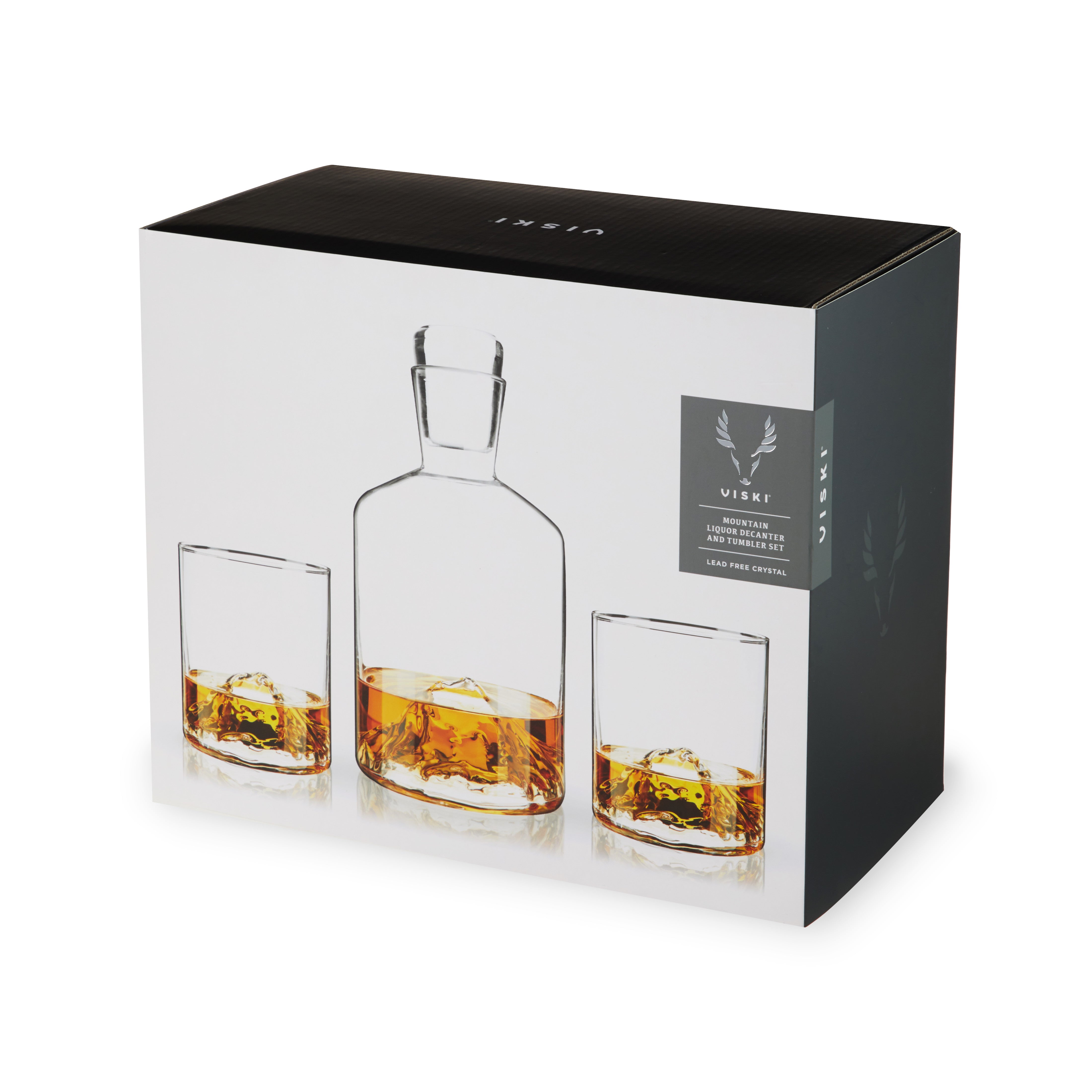 Premium Mountain Crystal Decanter and Whiskey Tumbler Set - 6-Piece Elegant Glassware for Bourbon, Scotch & Wine - Perfect for Home Bars, Gifts & Entertaining