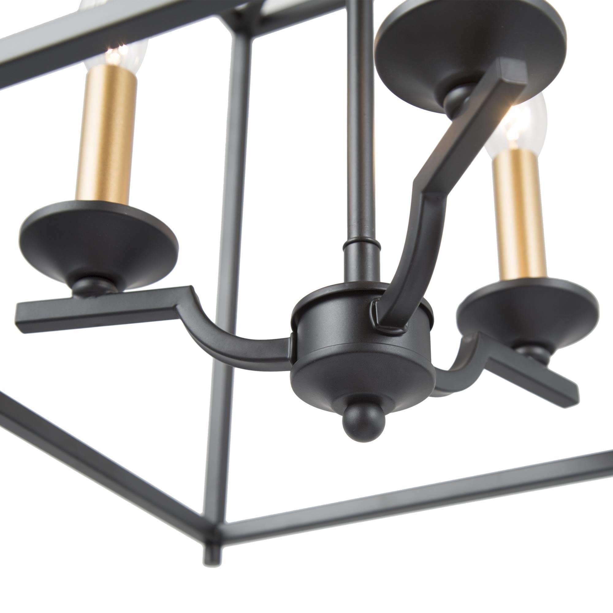 Modern Black Chandelier with Gold Square Lantern - 3-Light Fixture for Dining Room, Bedroom, Living Room, Entryway & Kitchen Island - Elegant Large Ceiling Light for Home Decor & Interior Design