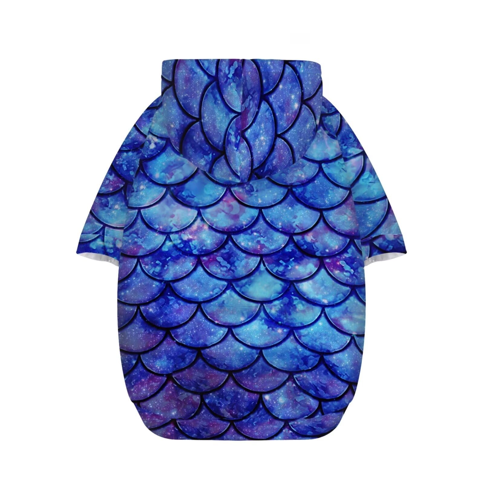 Howilath Blue Mermaid Scale Dog Hoodie - Warm Pet Jacket for Small Medium Dogs & Cats | Puppy Kitten Winter Apparel | Perfect for Outdoor Walks & Photo Shoots