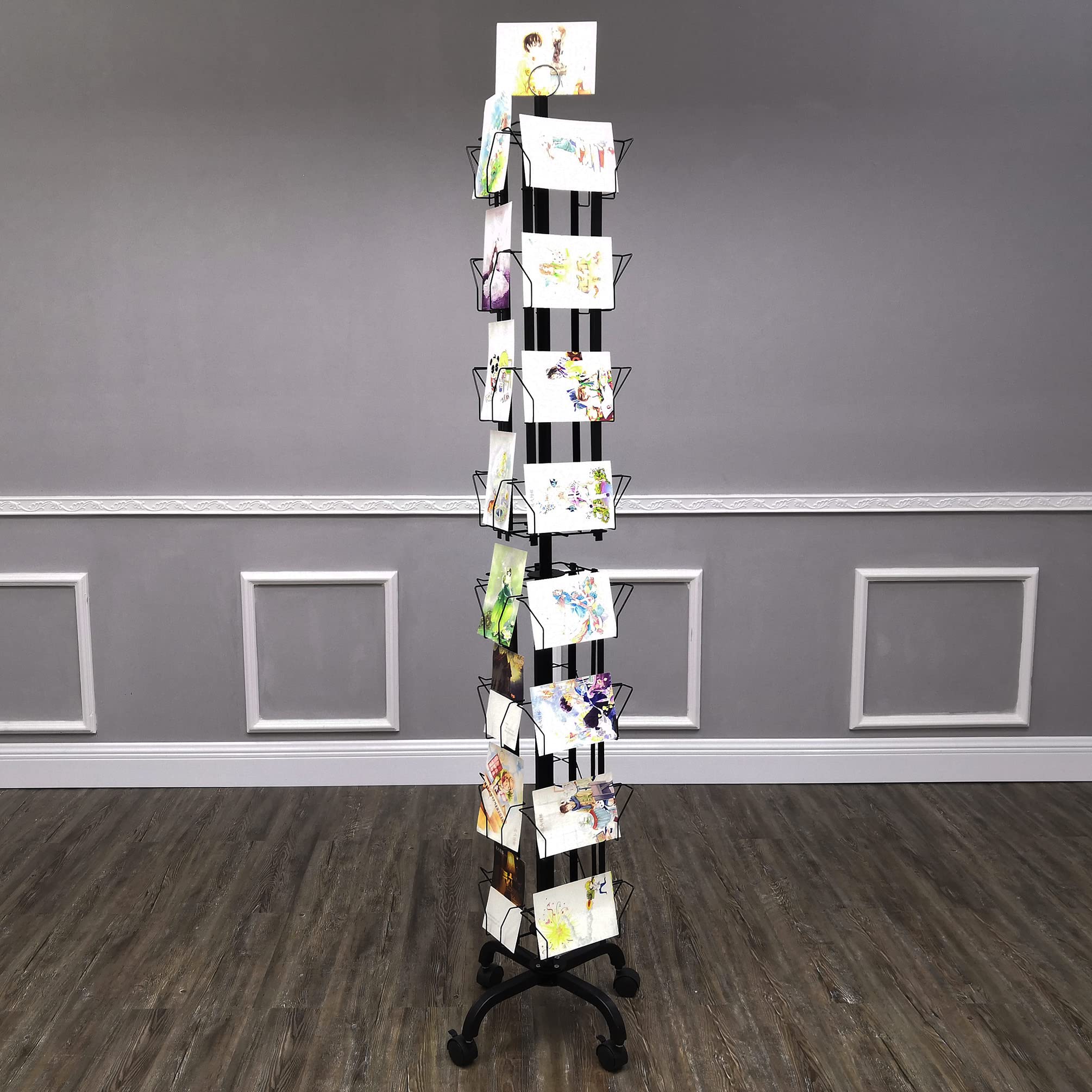 FixtureDisplays® 32-Pocket Adjustable Spinning Display Rack for Greeting Cards - 5x7 to 8.5x8 Inches, Double-Tier Black Stand with 1.27