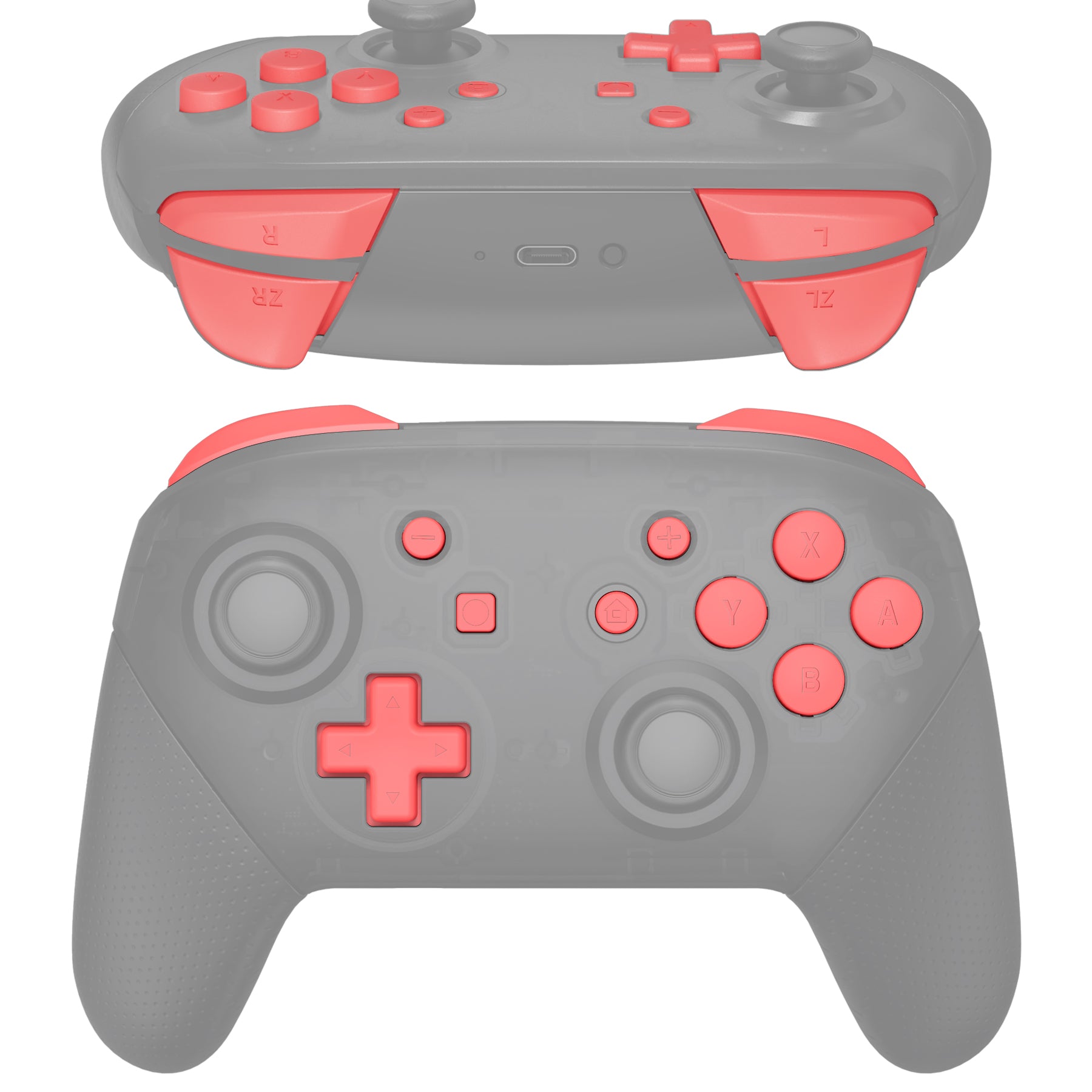eXtremeRate DIY Replacement Full Set Buttons for Nintendo Switch Pro Controller - Coral (KRP346) | Upgrade Your Gaming Experience for Comfort & Style