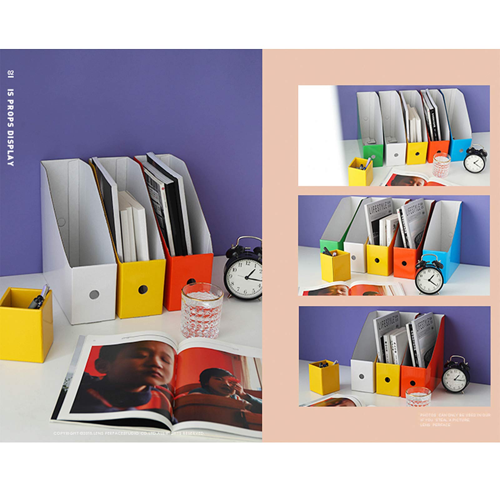 Sturdy Cardboard Magazine File Holder Organizer - Set of 5 Multicolored Book Bins for Office & Home Storage - Perfect for Desk Organization, Document Filing, and Magazine Display