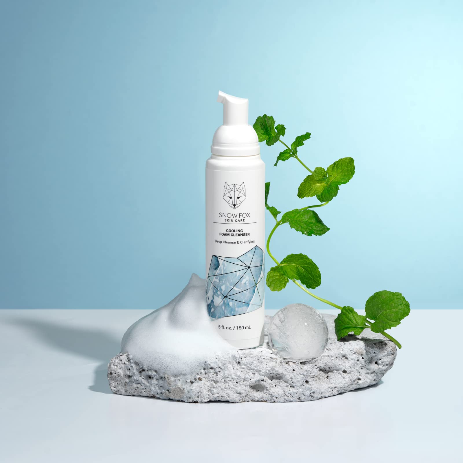 Snow Fox Cooling Foam Cleanser with Organic Aloe Vera Juice - 150ml Hydrating Face Wash for Sensitive Skin | Perfect for Summer Skincare & Post-Workout Refreshment