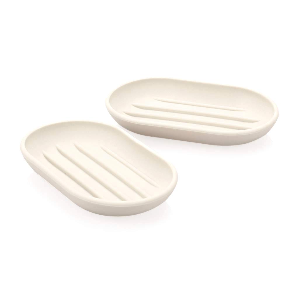 Bocotous Plastic Soap Dish Holder for Bathroom - Beige (2 Pack) | Durable & Non-Slip Soap Tray for Shower, Sink, and Kitchen Countertop