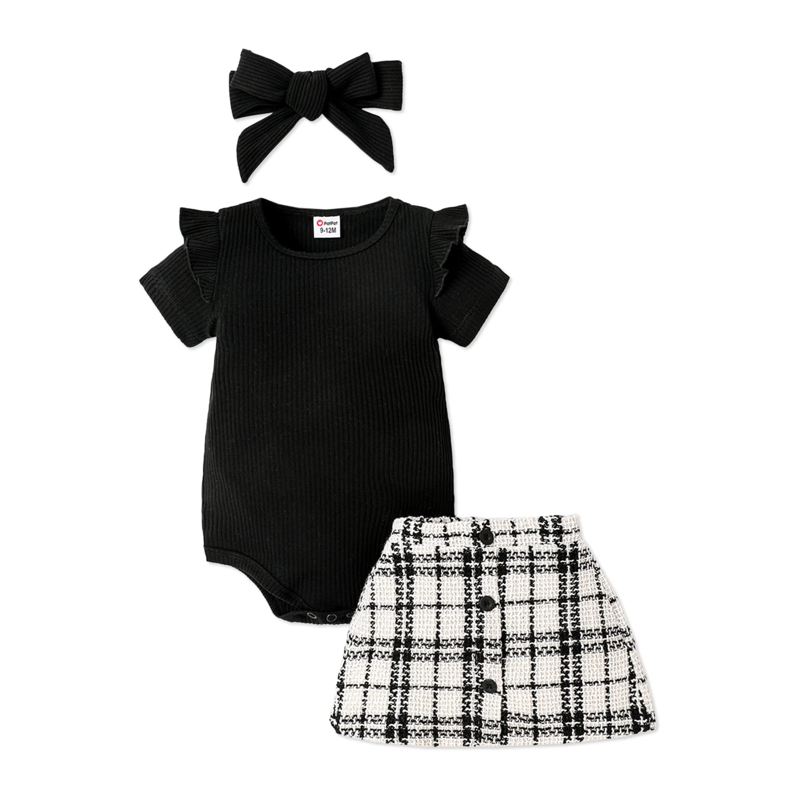 PATPAT Baby Girl Outfits - Short Sleeve Romper & Belted Skirt Set | Cute Casual Summer Clothes for Infant Girls | Perfect for Playdates, Parties & Photo Shoots